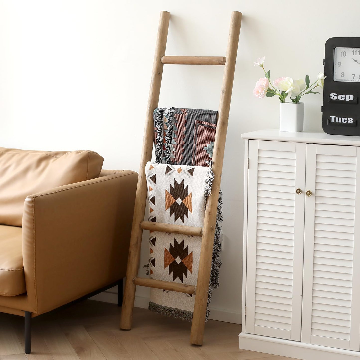 SwallowLiving Blanket Ladder, 57in Rustic Solid Wood Decor Rack