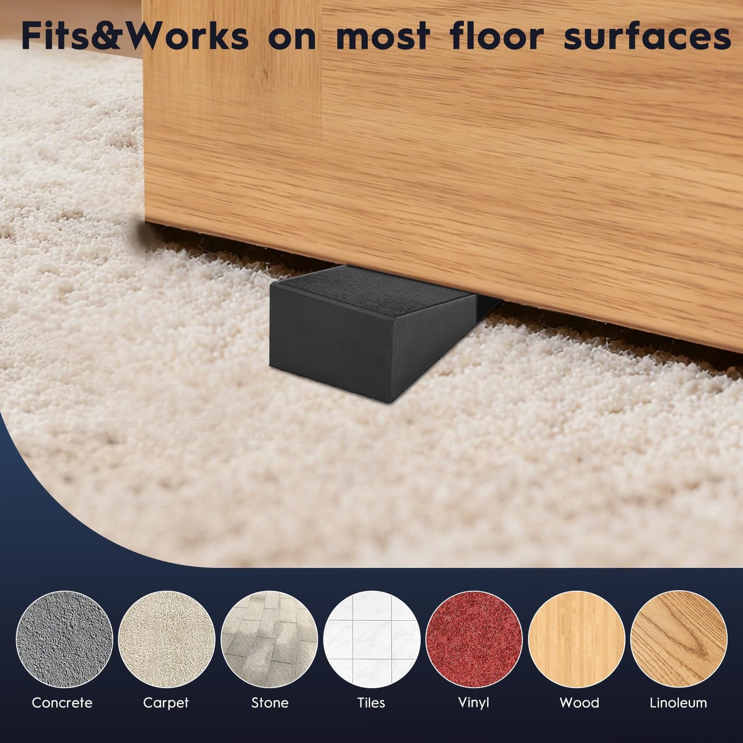 UXVEM 4-Pack Premium Rubber Wedge Door Stops, Solid Heavy-Duty Floor Door Stopper Door Wedges with Patented Anti-Slip Base, No Installation for Home/Office, Non-Scratching, Fits Gaps Under 1.18”