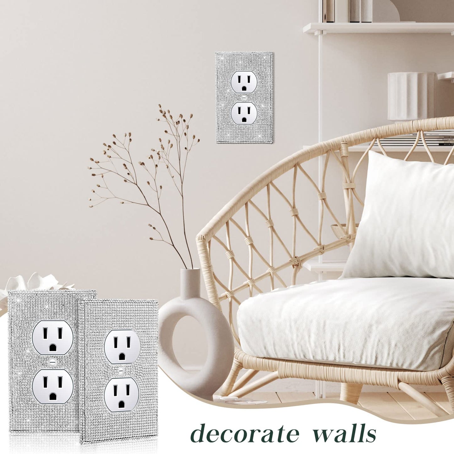 Kathfly 10 Pcs Silver Rhinestone Outlet Covers, Bling Decorative Wall Plates for Electrical Outlets, Glitter Socket Covers with Screws, Glam Outlet Wall Plates for Bedroom Bathroom Home Decor