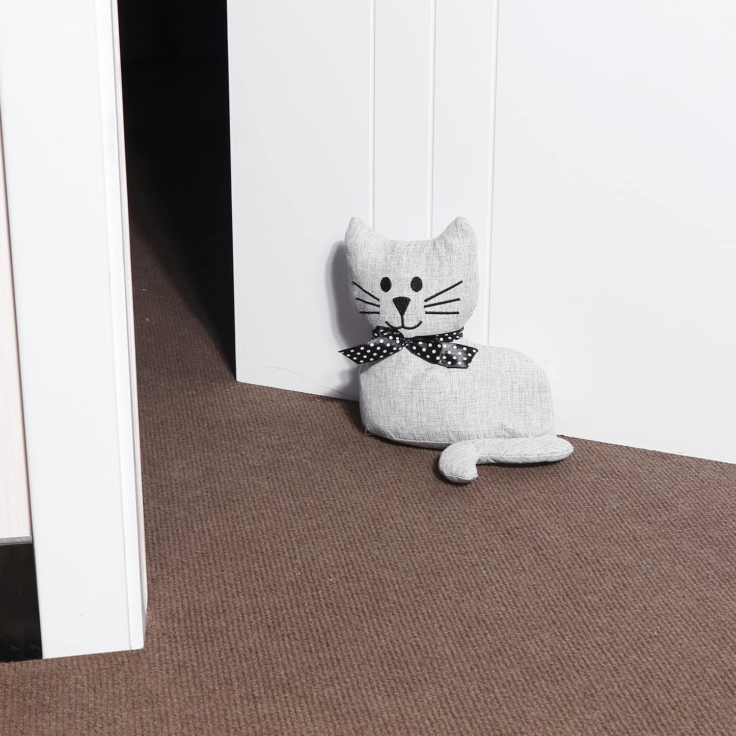 SANFERGE Cute Decorative Door Stopper for Home and Office Floor Door Stops, Fabric Animal Weighted Heavy Wall Protectors, Gray Cat