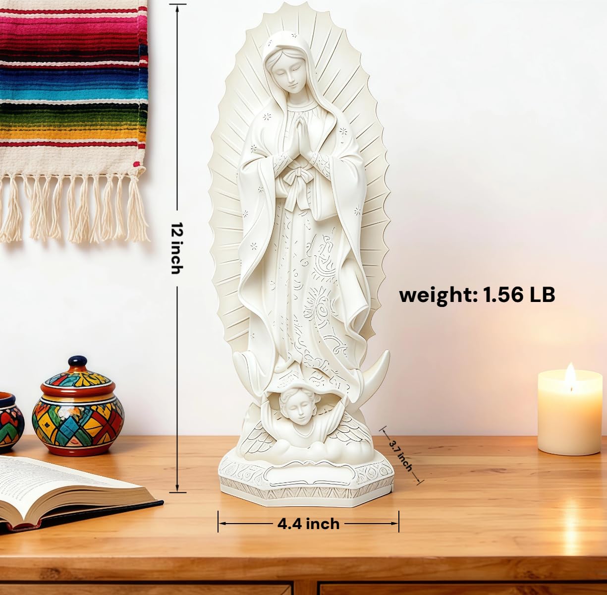 12" Virgen de Guadalupe Statues Ivory White, Our Lady of Guadalupe Catholic Resin Statues Elegant Handicrafts, Virgin Mary Religious Statue Decor Gift for Women Men Birthday Xmas