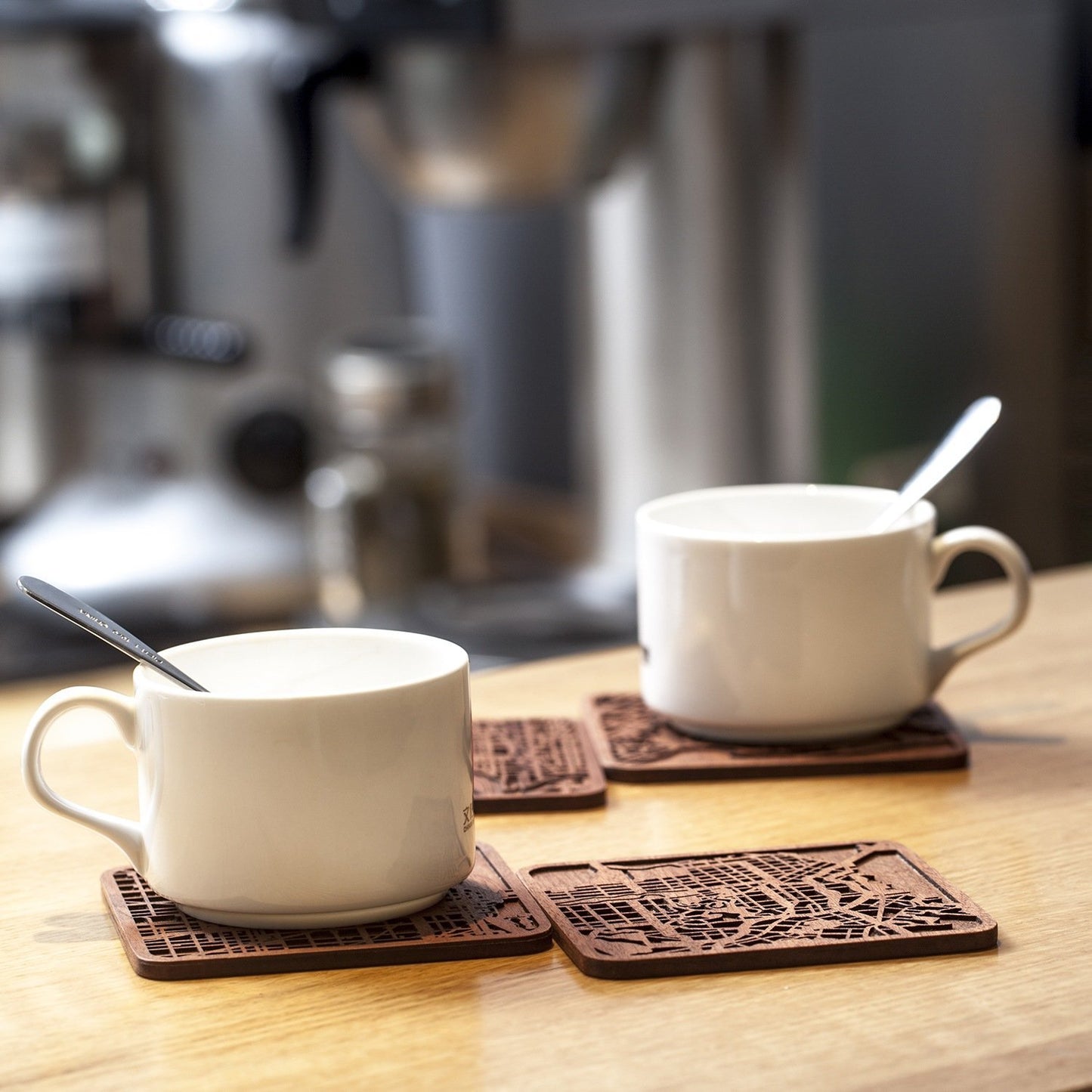 Moscow Map Coaster by O3 Design Studio, Set Of 4, Sapele Wooden Coaster With City Map, Handmade