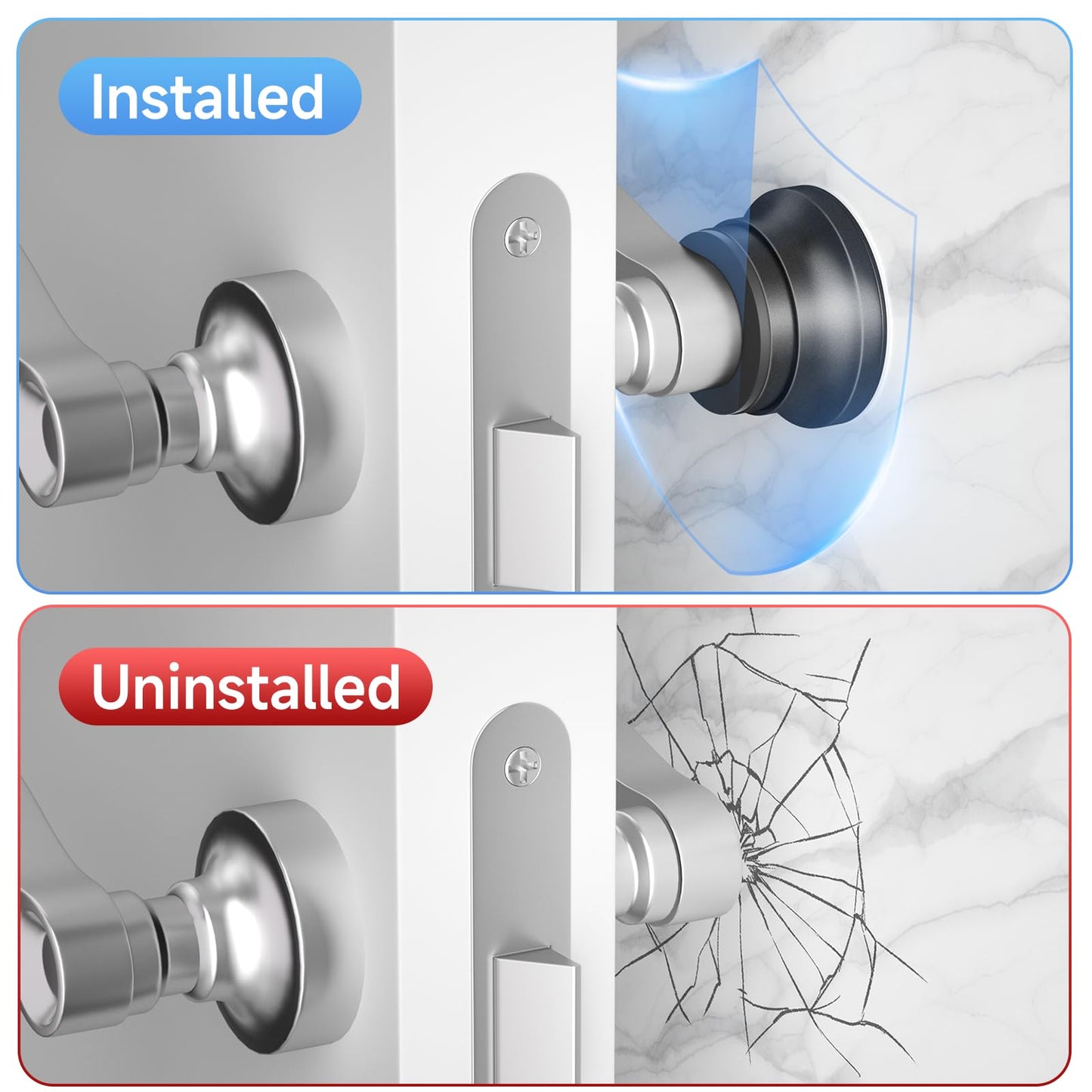Door Stoppers for Wall, 1.65 x 0.9 Inch Door Knob Wall Protector with Silicone & Aluminum Alloy, Adhesive & Screw Mounting Door Bumper for Home & Office Walls, Black