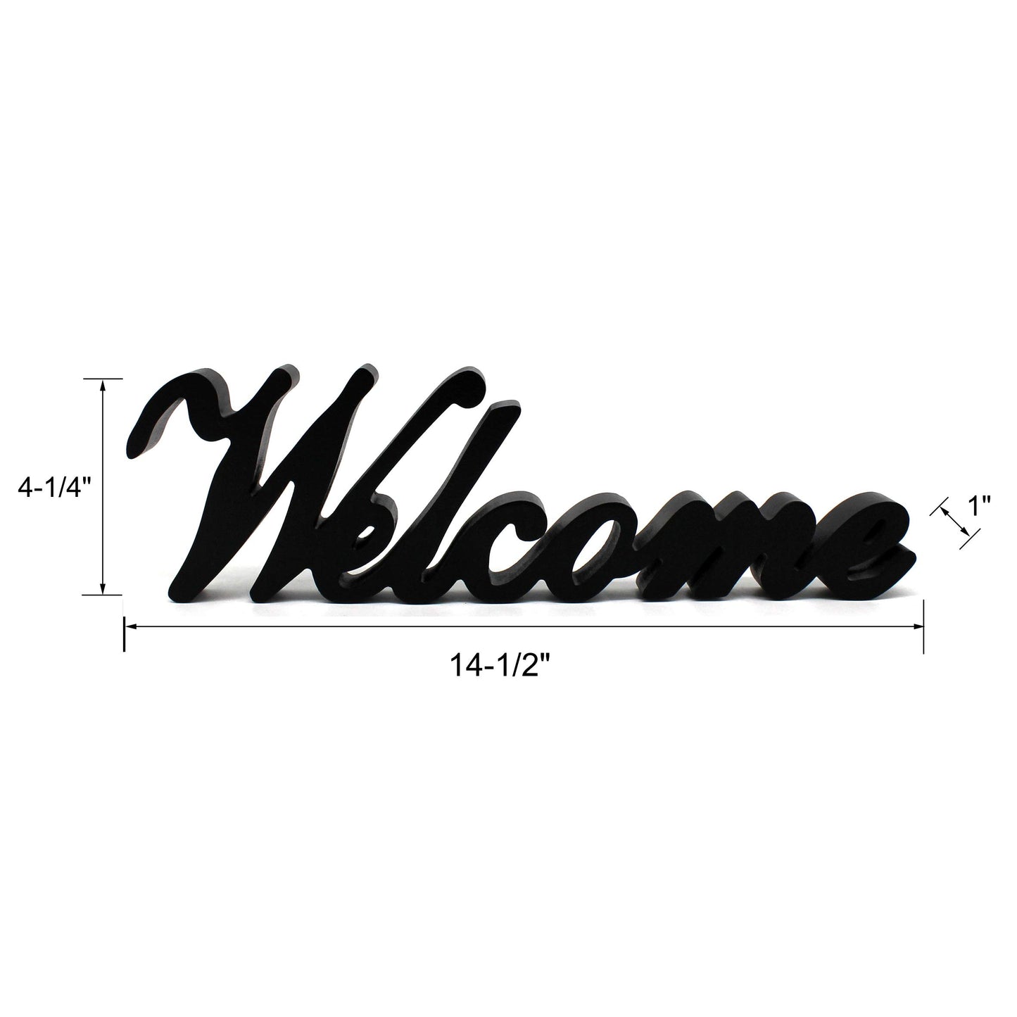 CVHOMEDECO. Matt Black Wooden Words Sign Free Standing "Welcome" Desk/Table/Shelf/Home Wall/Office Decoration Art, 14-1/2 x 4-1/4 x 1 Inch