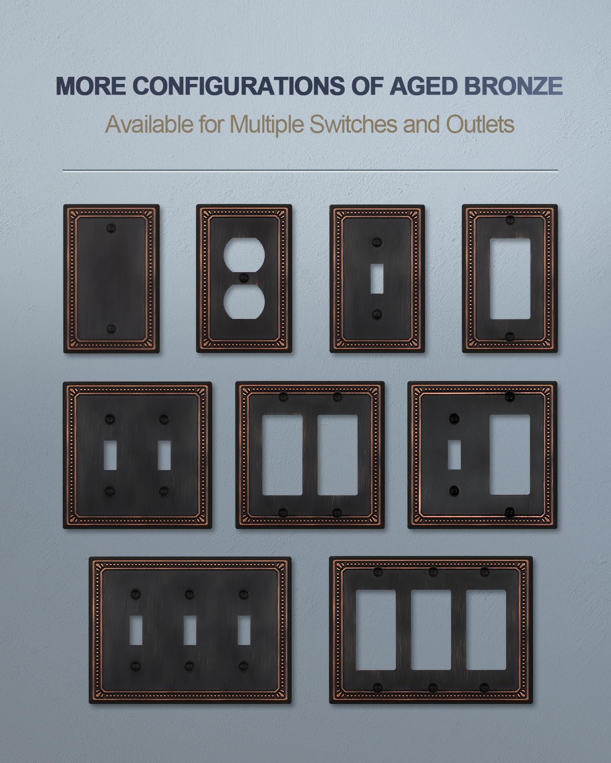 ZILLSEA Metal Wall Plates, Switch Plates and Outlet Covers, Decorative Pearl Design (1 Duplex 4PK, Aged Bronze, Midsize)