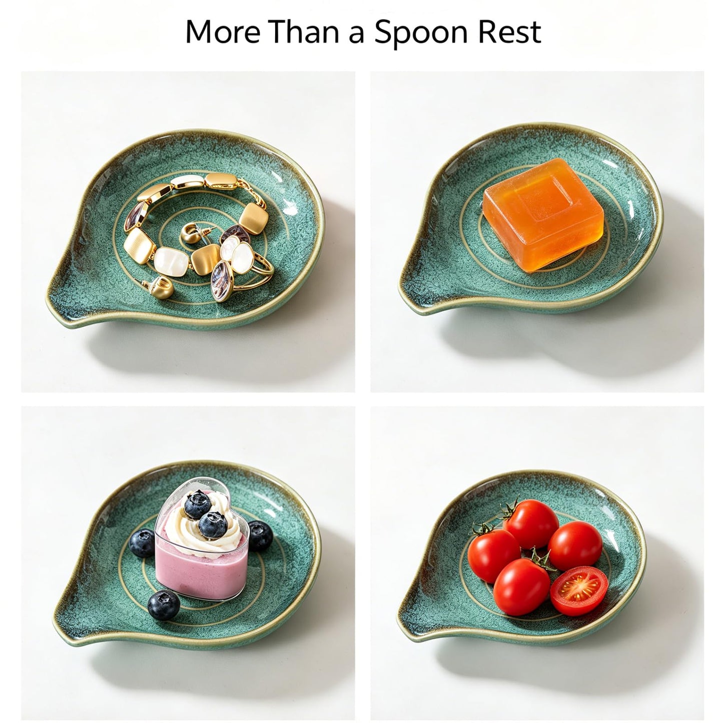 Ceramic Spoon Rest Set of 4, Reactive Glaze Spoon Holder for Stove Top & Kitchen Counter, Large Spoon Rest for Cooking Utensils, Spatula Holder, Farmhouse Kitchen Decor
