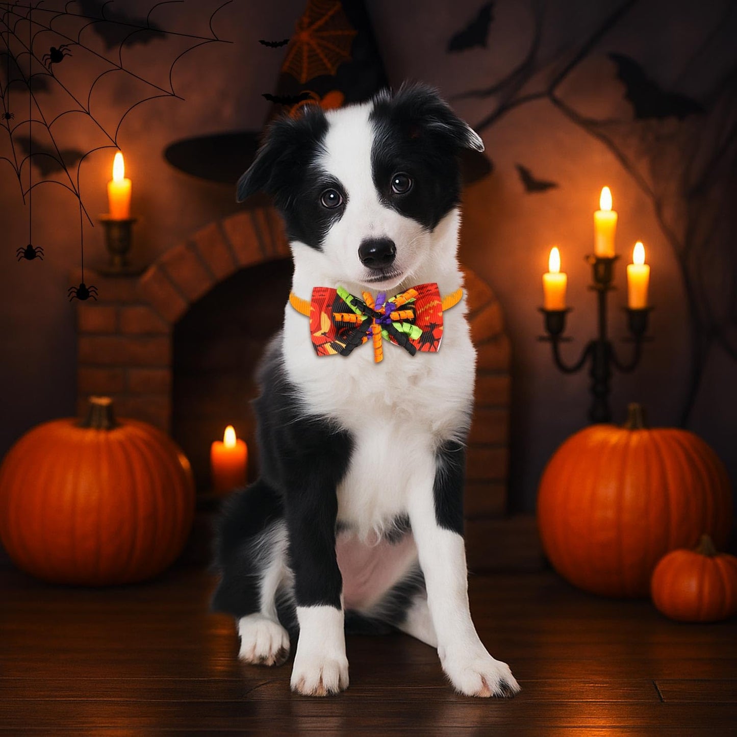 Huhumy 100 Pcs Halloween Dog Bow Tie Collar Bulk Pet Bow Tie Adjustable Dog Bowties Neckties Collars for Small Medium Pet Supply(Halloween)