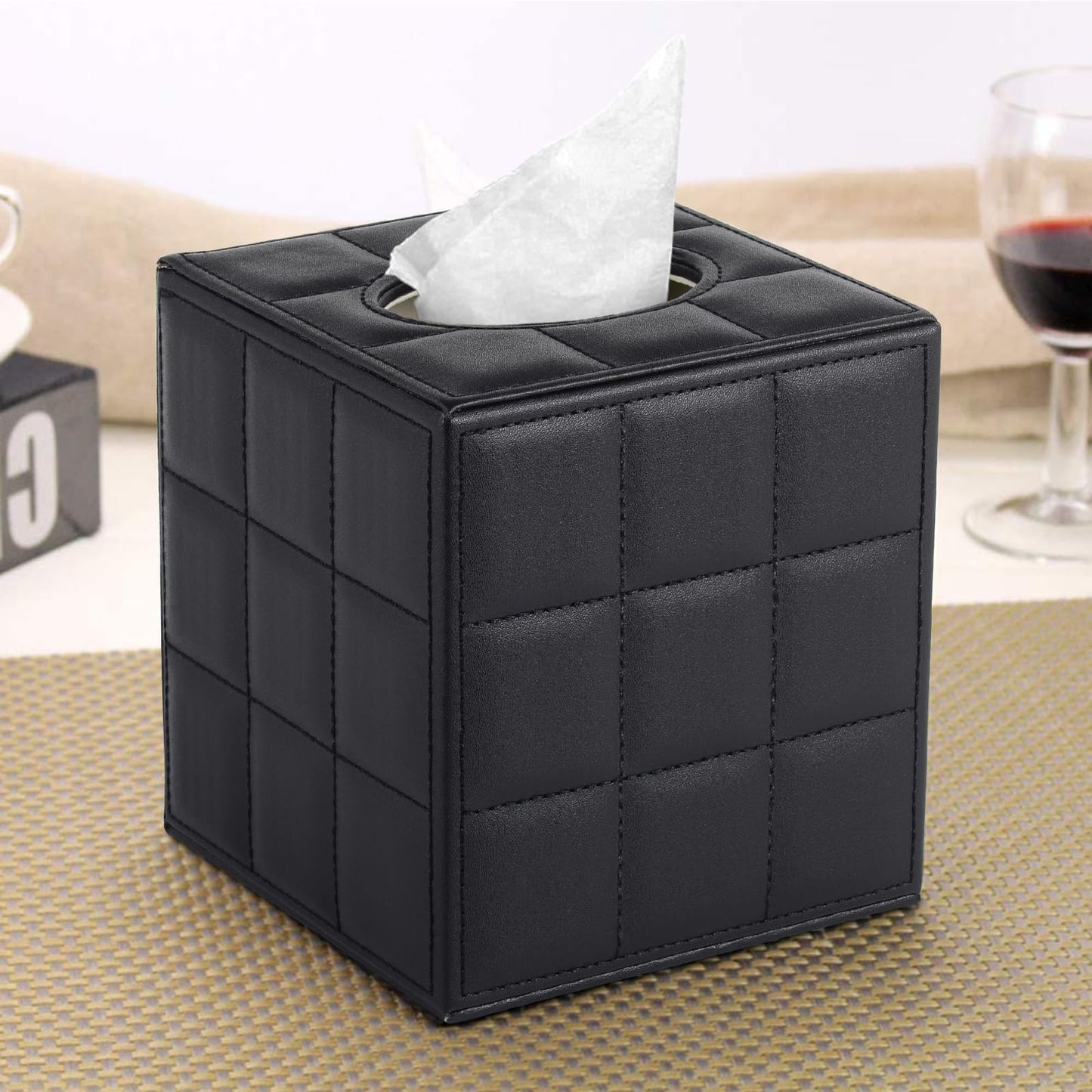 RHCSZ Modern Tissue Box Holder Square,Napkin Holder Pumping Paper Case Dispenser,Upgrade Large Size Facial Tissue Box Cover with Magnetic Bottom for Home Bathroom NightStand Office Desk (Black)