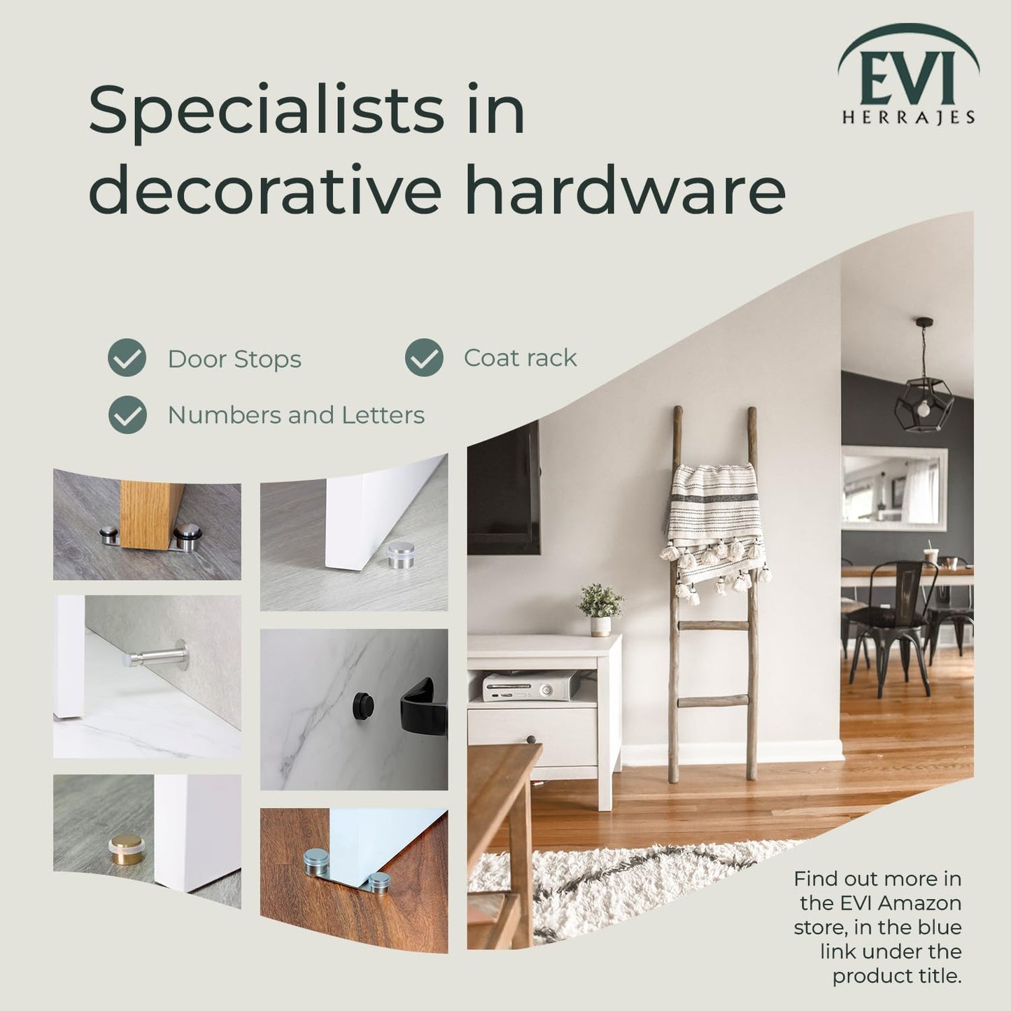 EVI | Wall Mounted Doorstop | 0.7'' x 1.37'' | Natural Silicone White Rubber | Adhesive or Screw Installation | Brass Finish | Mod. I-254