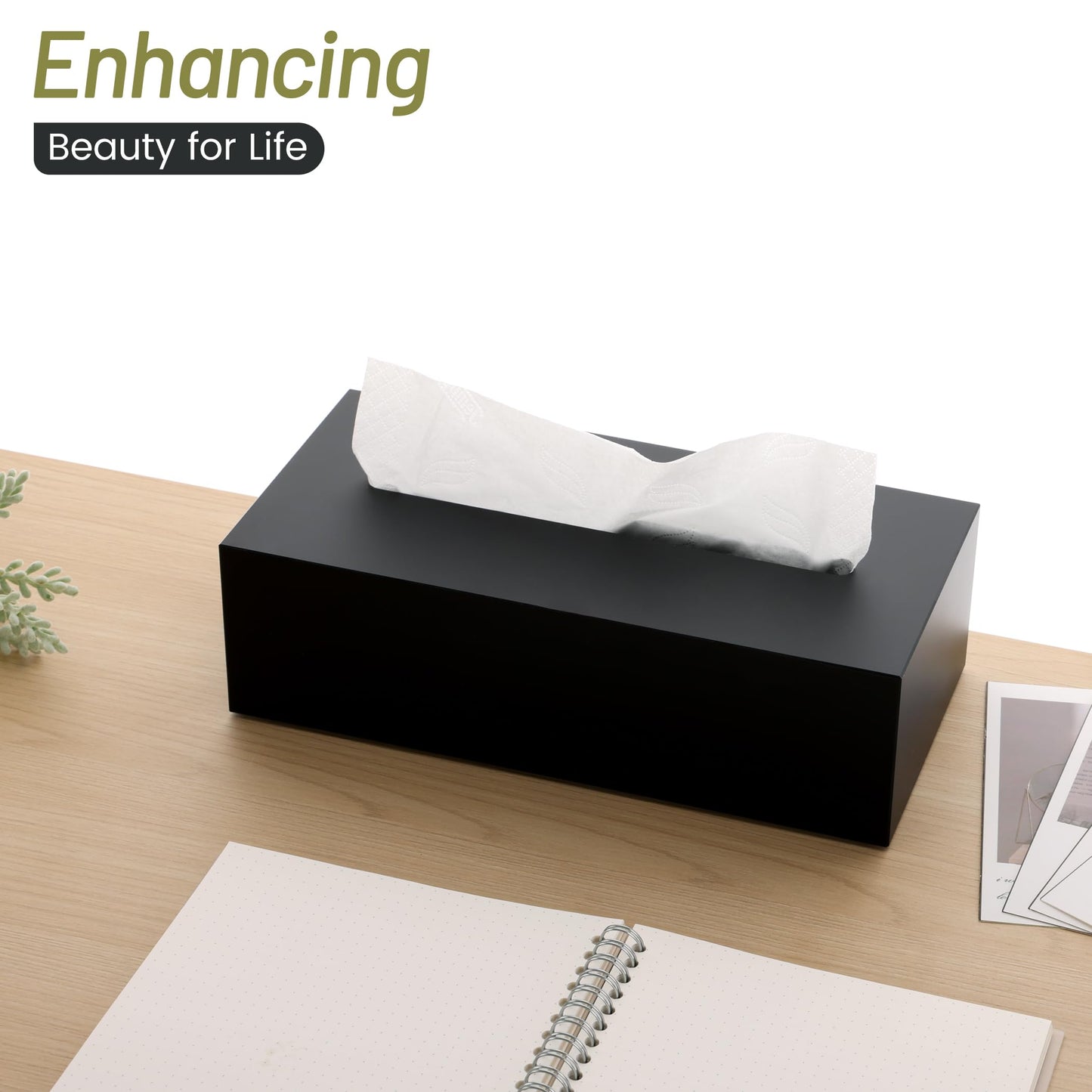 SANRUI Acrylic Facial Tissue Box Cover Holder with Snap Bottom Cover Rectangle Napkin Dispenser Organizer for Bathroom Kitchen and Office Desk (Matt Black)