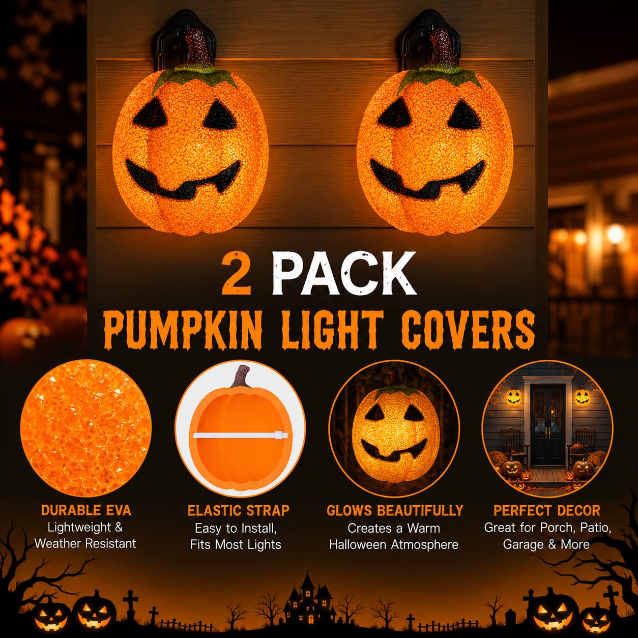 AISENO 2PCS Pumpkin Porch Light Cover Halloween Decorations Outdoor Garage Lights Large Light Fixtures Cover