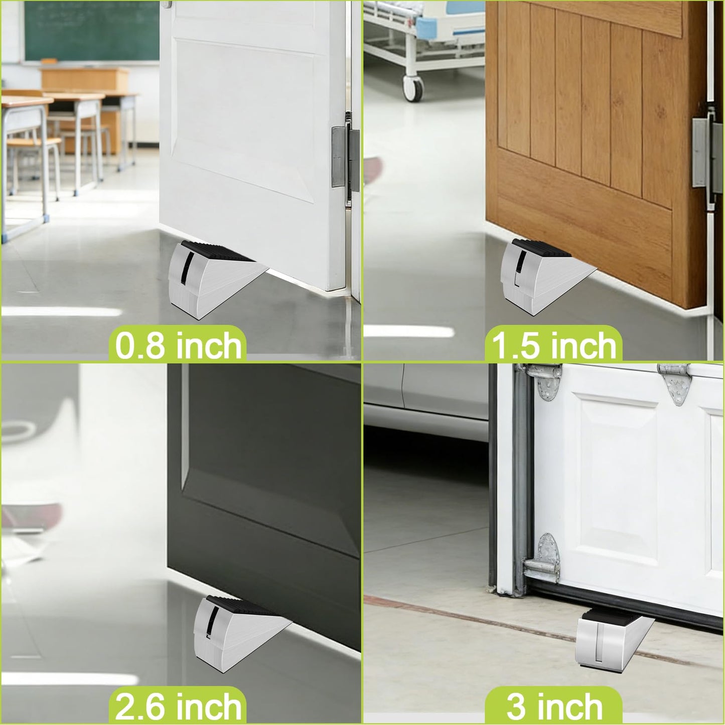 3 Pcs Adjustable Heavy Duty Spring Door Stopper, 3-Inch Metal Rubber Door Wedge, Stainless Steel Door Holder at the Bottom, Doorstop for Any Heavy Doors