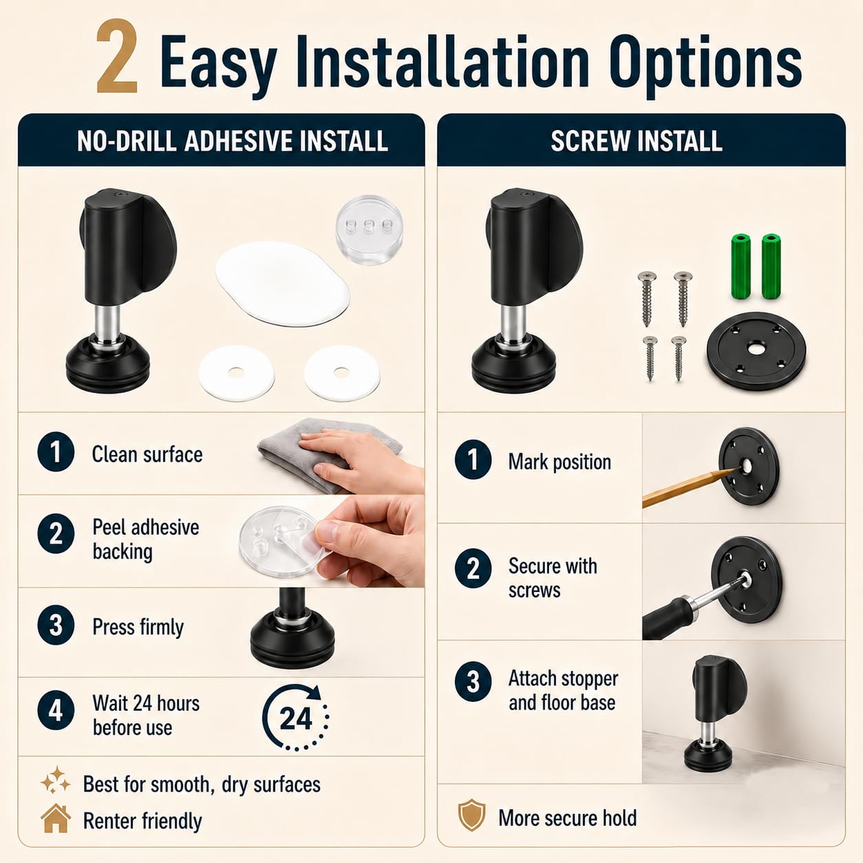 Magnetic Door Stopper for Bottom of Door with Magnetic Door Stop in Black