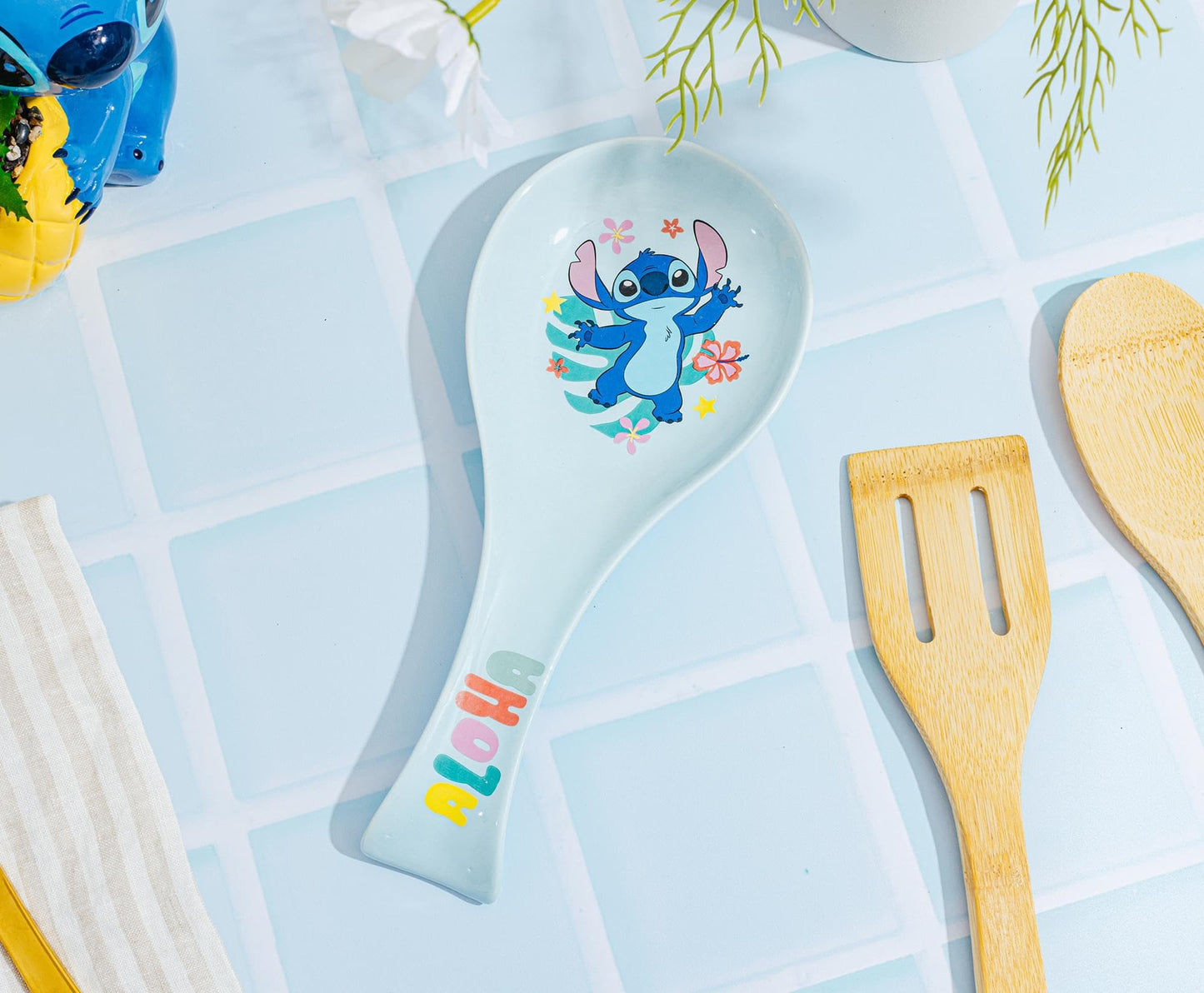 Silver Buffalo Disney Lilo and Stitch “Aloha” Ceramic Spoon Rest, 9.45” x 1” x 4.25”