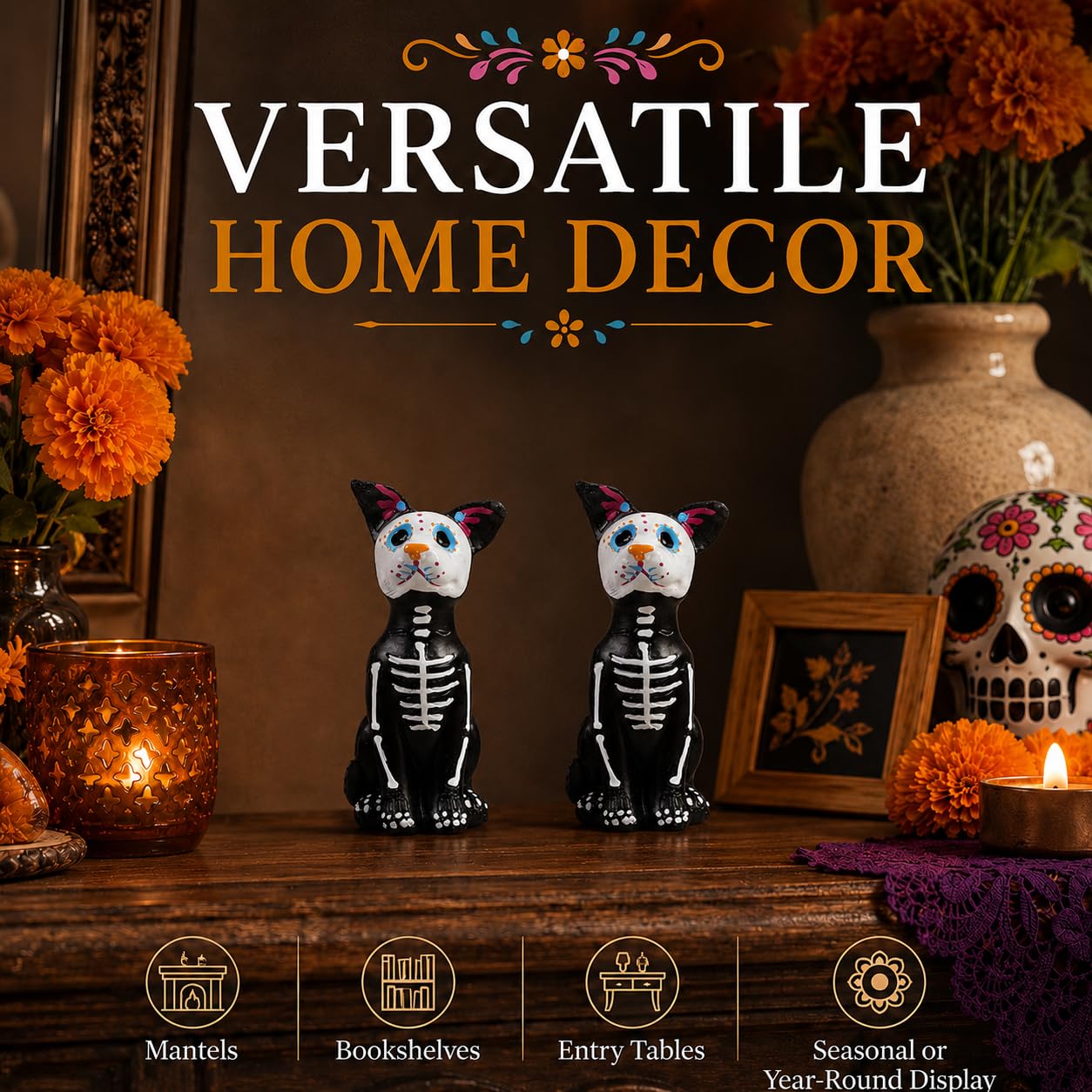Garneck 2pcs Day of the Dead Dog Figurine: Resin Skeleton Dog Statue - Sugars Skull Animal Dead Theme Sculpture for Dia De Los Muertos & Altar Ofrenda Home Desk Decor Pet Memorial Present
