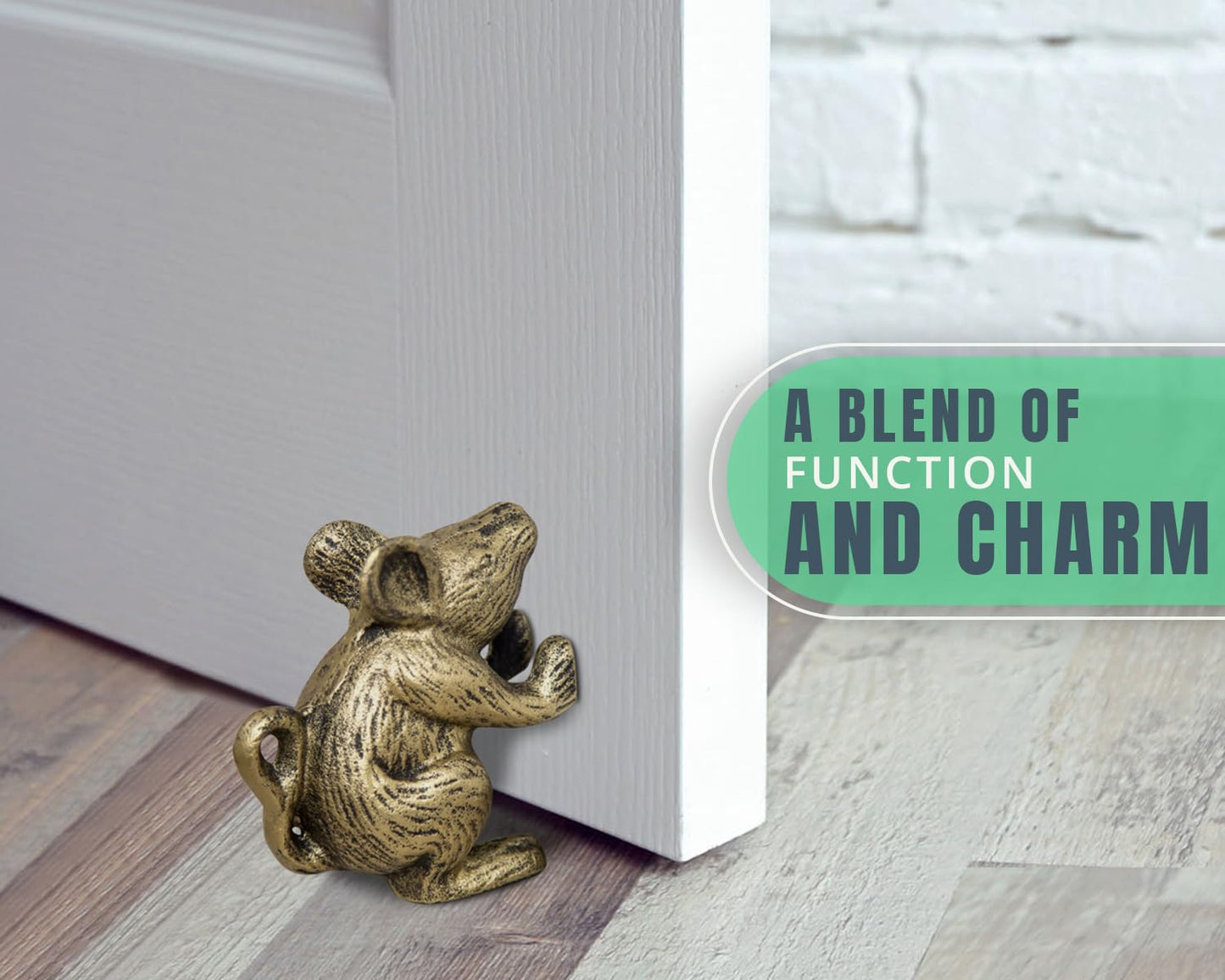 Comfify Cast Iron Mouse Door Stop – 1 Piece – Decorative Rustic Door Holder for Bedroom, Bath, and Exterior Doors – Antique Gold Finish