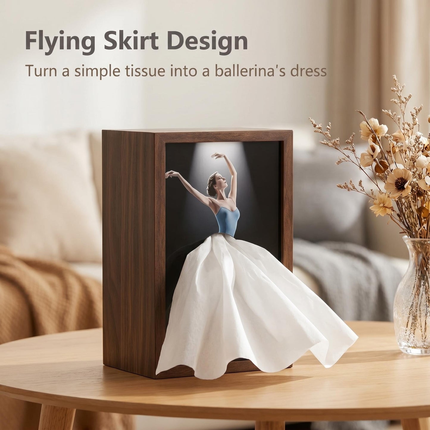 Ballerina Tissue Box – Elegant Wooden Ballet Girl Tissue Box Cover, Flying Skirt Tissue Holder for Home Office Bathroom Decor 