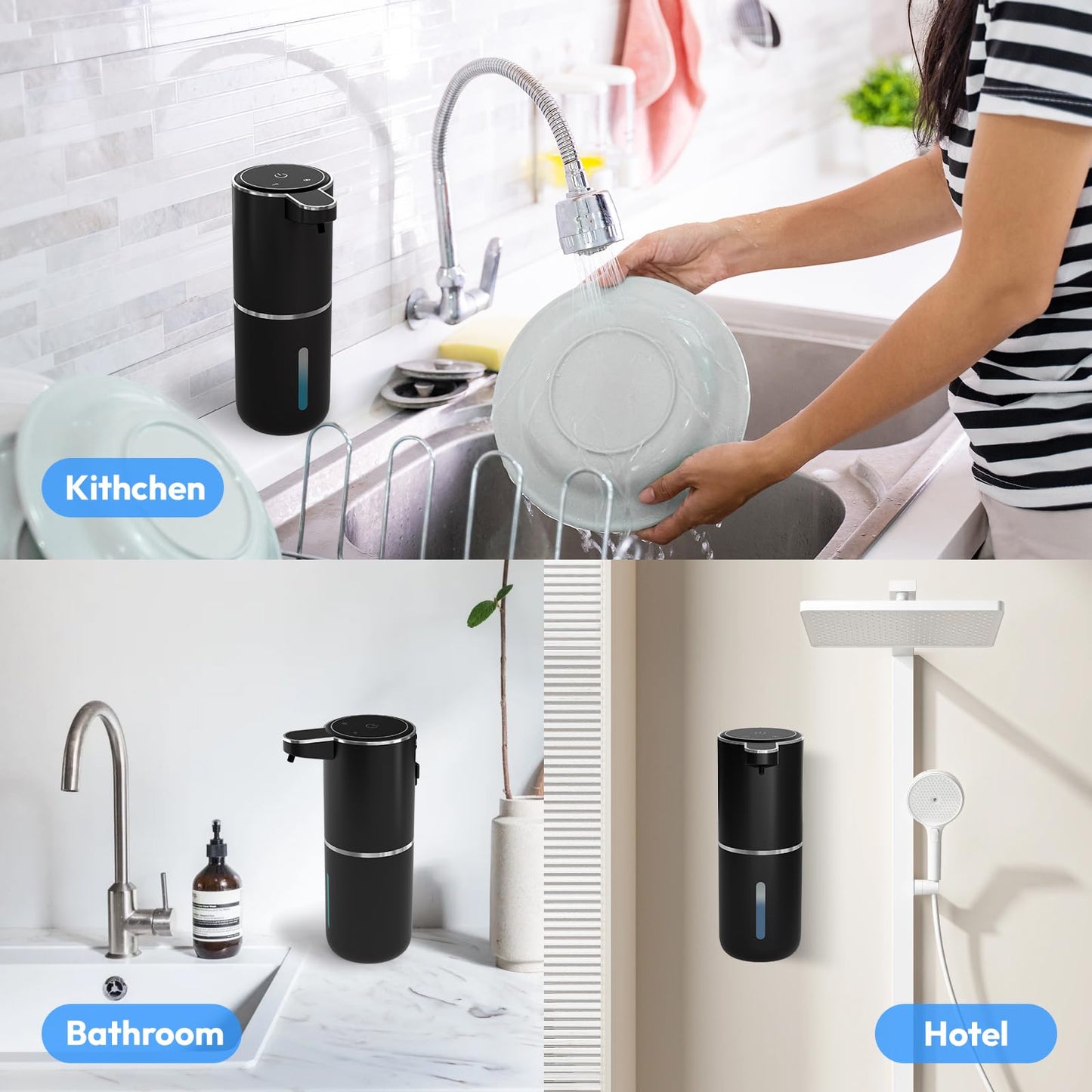 MTYGK Automatic Foaming Soap Dispenser,Touchless Foam Soap Dispenser,12.8oz Rechargeable Wall Mounted Smart for Bathroom and Kitchen Dish Soap,Easy for Toddlers(Black)