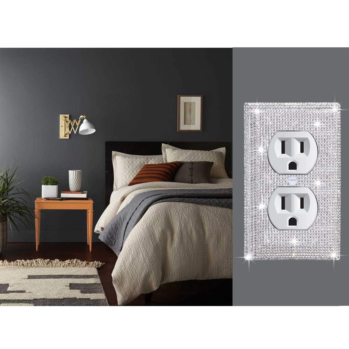 4 Pcs Outlet Covers Shiny Silver Rhinestones Wall Plate 1 Gang Toggle Light Switch Cover Decorative Durable Switch Covers