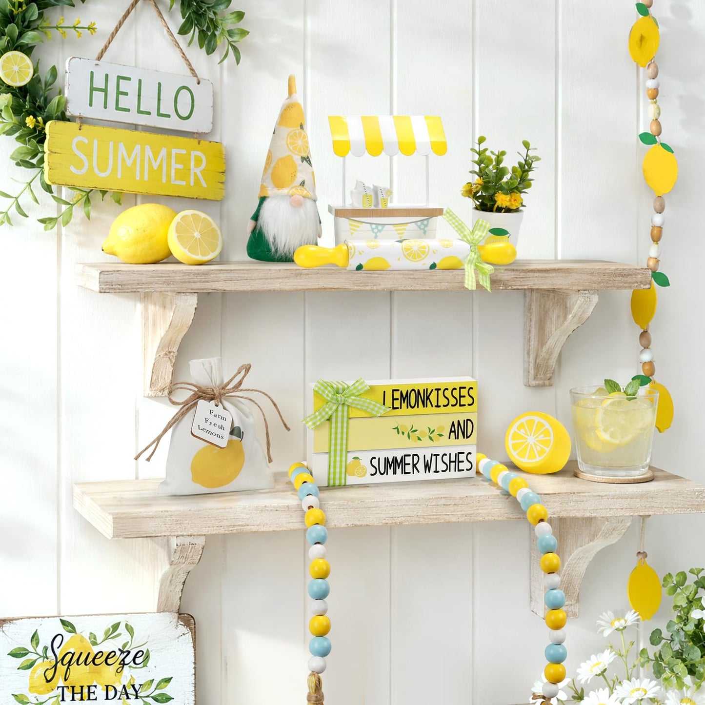 Summer Decorations for Home Indoor 8pcs Lemon Tiered Tray Decor Set