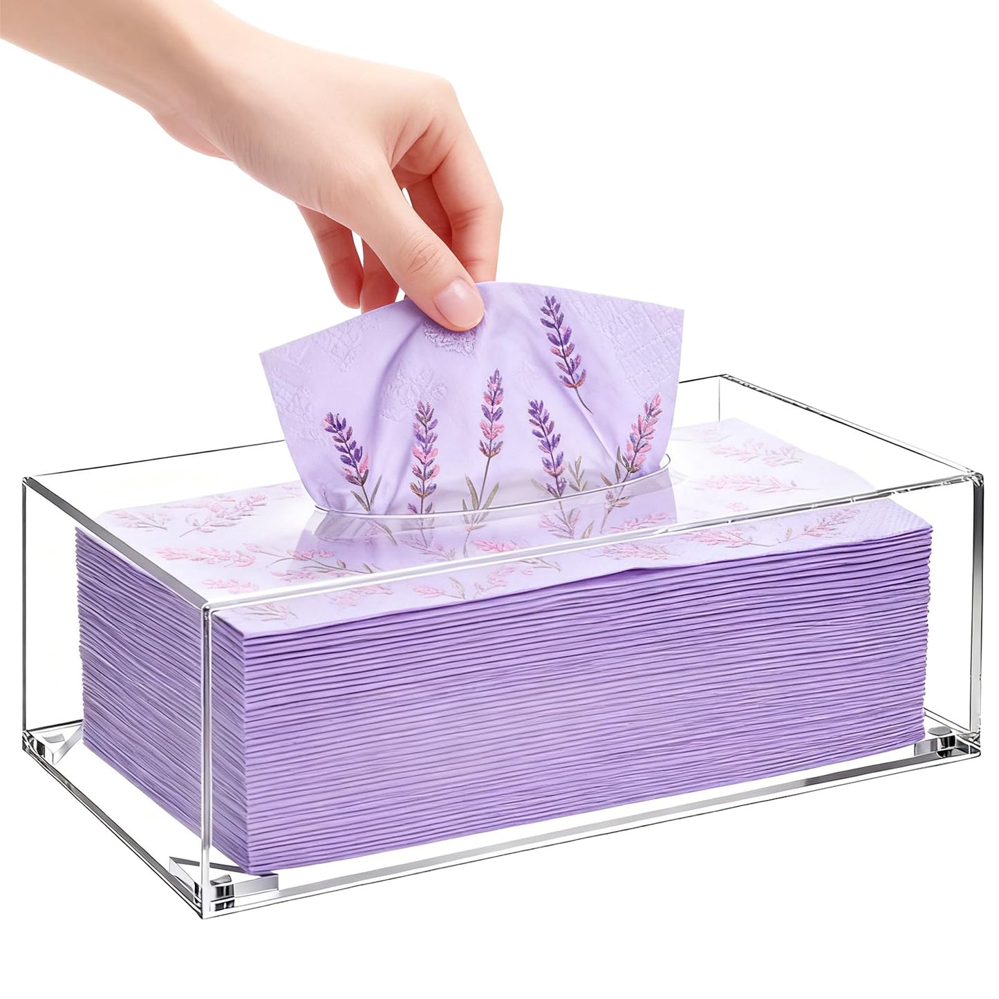 Yopay 2 Pack Acrylic Tissue Box Holder, Rectangle Tissue Box Cover with Magnetic Bottom, Clear Acrylic Facial Tissue Case Dispenser for Bathroom Kitchen Bedroom Vanity Restaurant Office