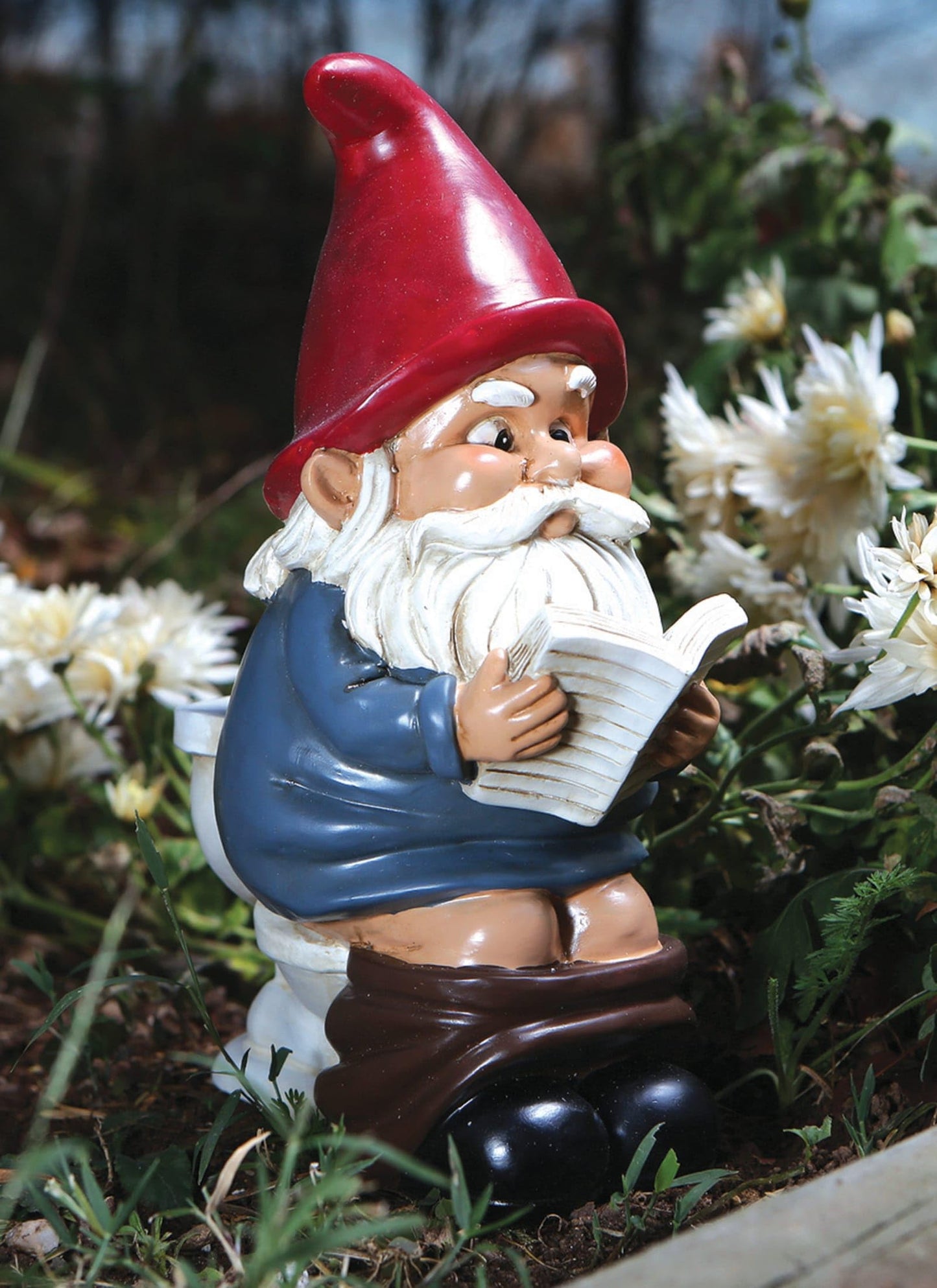 Funny Garden Gnome on a Throne, Durable Ceramic Statue Decoration, Weather-Proof Outdoor Gnomes for Yard Lawn Garden Decor, Housewarming Gag Gift - 9.5" Tall