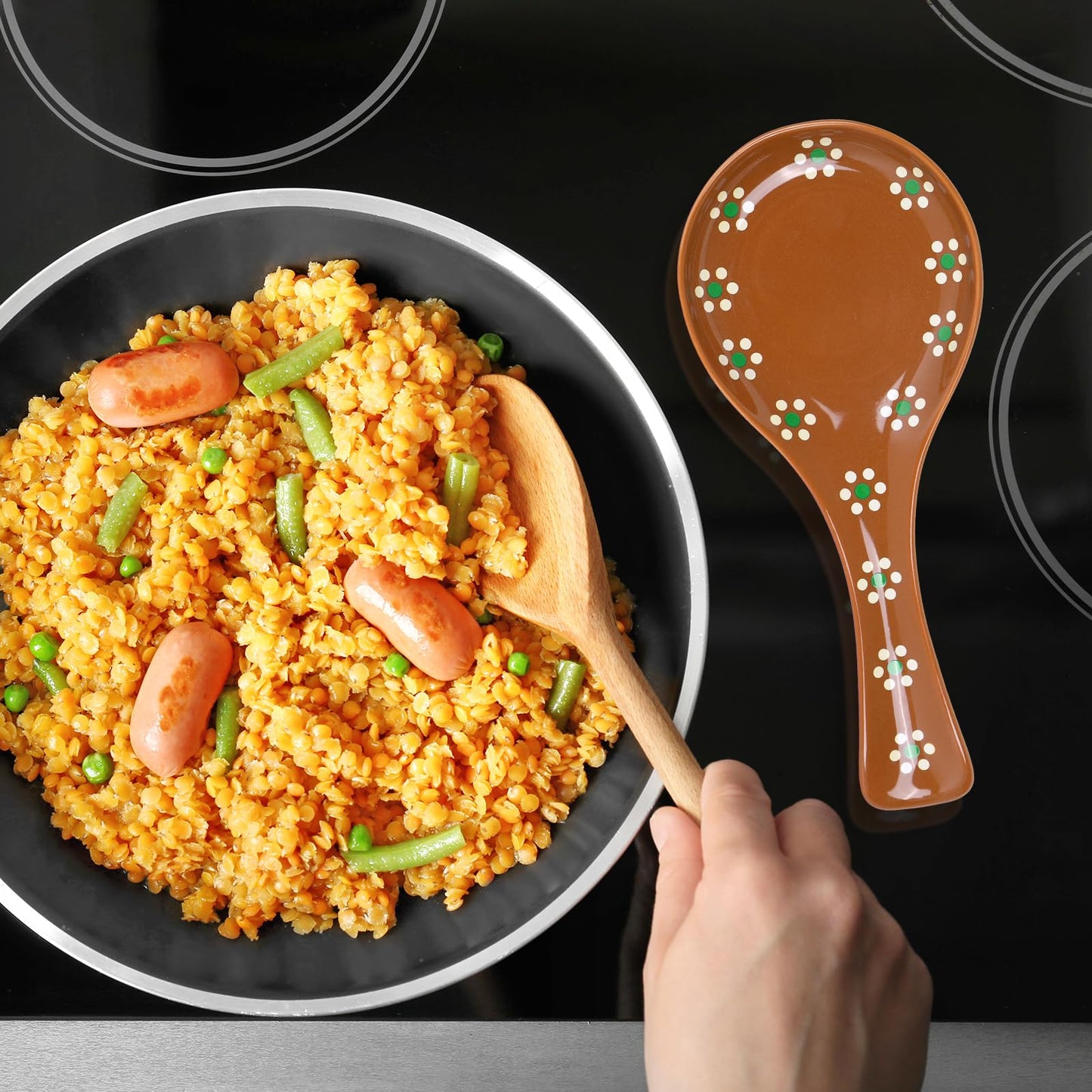 FYSUIMU Cielito Lindo 8.7 Inch Ceramic Spoon Rest for Kitchen Counter & Stove Top Brown Mexico Fiesta Cooking Spoon Holder for Utensils Home Decorations