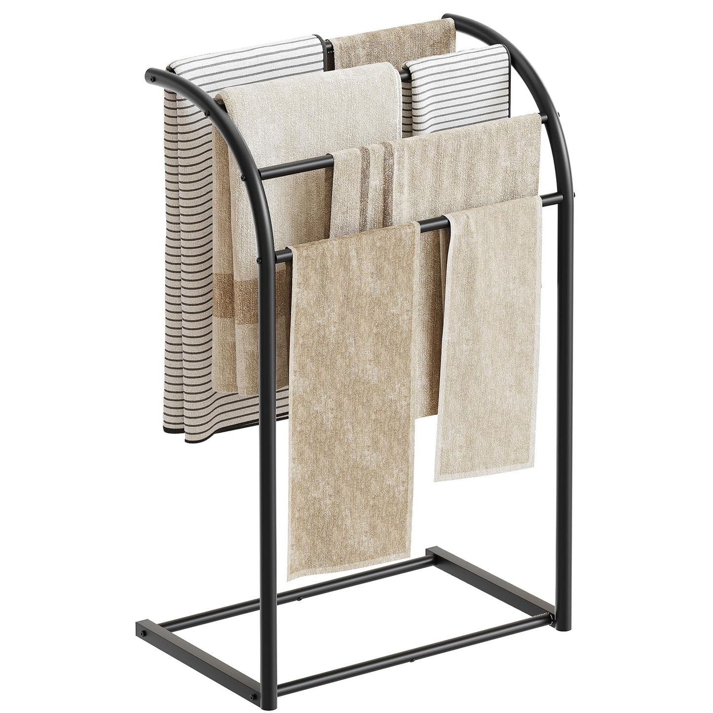 YATINEY Free Standing Towel Rack, 4-Tier Blanket Rack for Bathroom, Pool Towel Stand Display and Drying Rack, Modern Towel Blanket Storage Organizer, Black CJ07BK