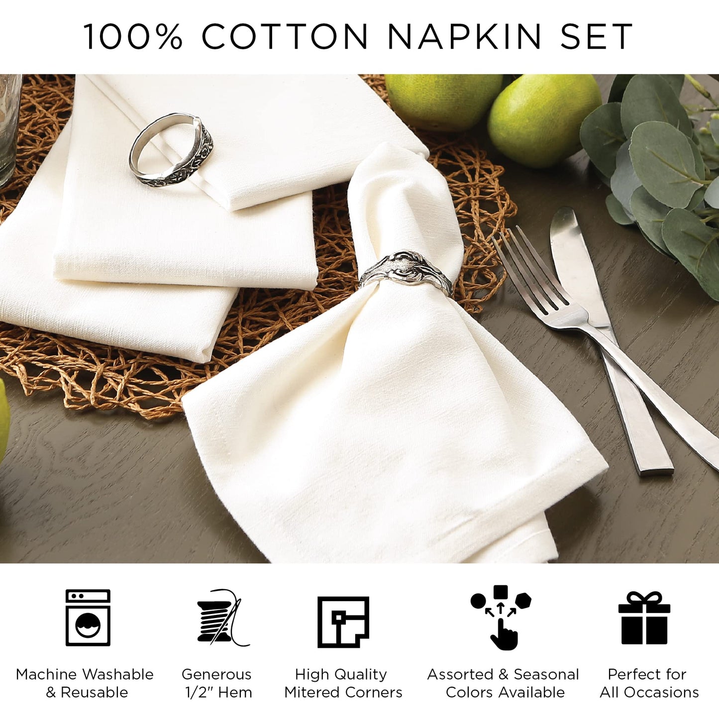 DII Traditional Harvest Wheat Jacquard Collection Thanksgiving Fall Table Décor Damask Cotton, Square Napkin Set, 20x20, Burnt Orange Pumpkin Vine, 6 Piece