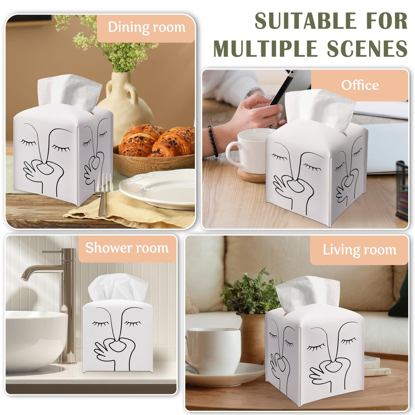 Leather Tissue Box Cover Holder Gifts, Humor Gift Ideas for Friends, Funny Guest Toilet Picture Print Decor for Bathroom Restroom, Housewarming New Home Favor-(5.2 Inches) A74