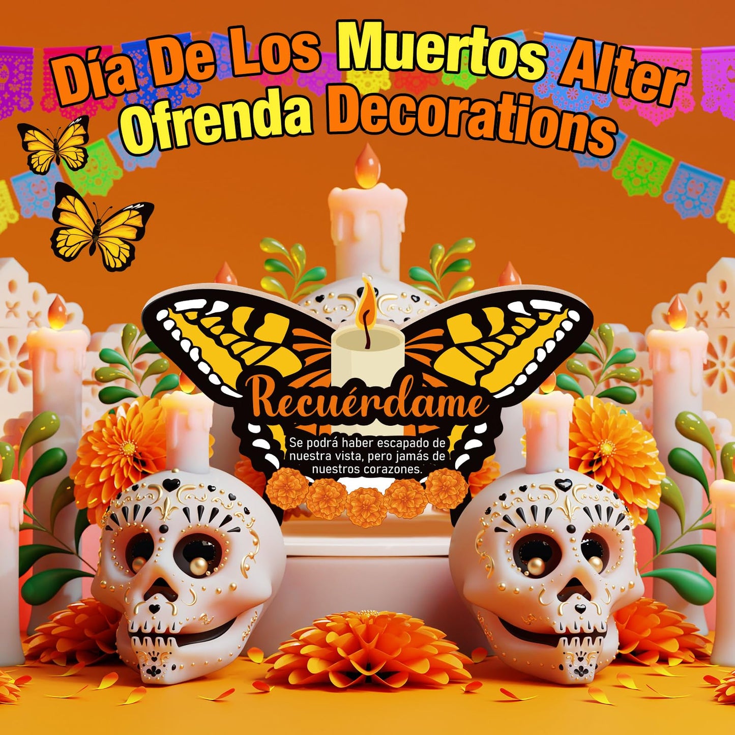 Amyhill Dia De Los Muertos Altar Ofrenda Decorations Day of The Dead Wooden Remembrance Supplies 13' x 7.87' Dia De Los Muertos Remembrance for Mexican Table Home Halloween Party Decor