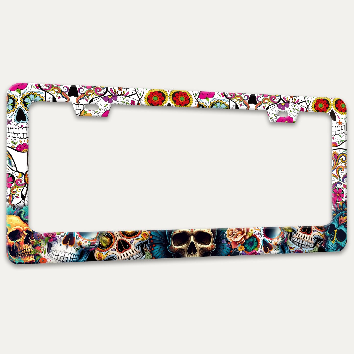 Sugar Skull License Plate Frame Skeleton License Plate Holder 6x12 Inch