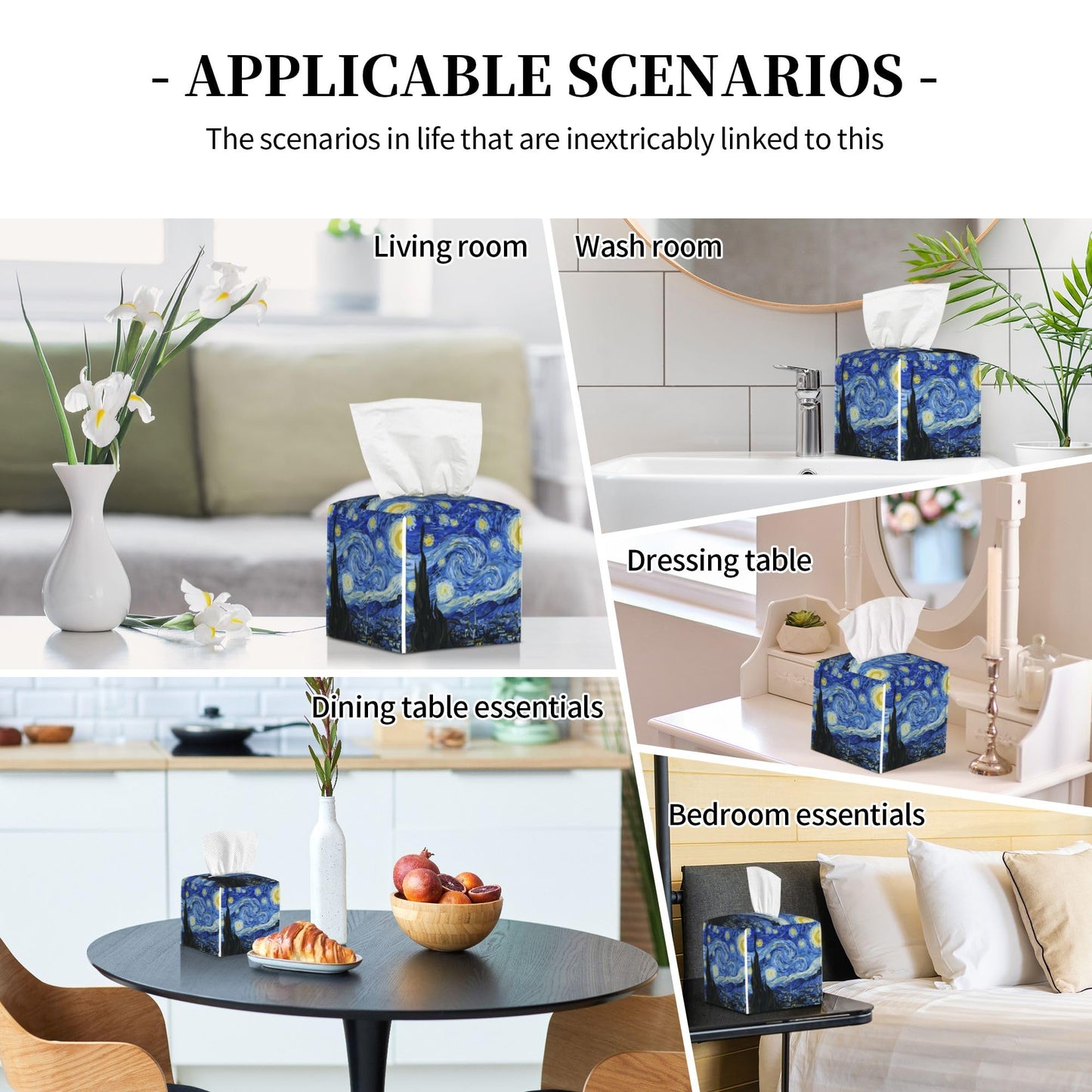 POIUBLE Starry Night Tissue Box Cover Leather Tissue Box Holder Square Facial Paper Organizer Dispenser for Bathroom Kitchen Bedroom Vanity Countertop Night Stands