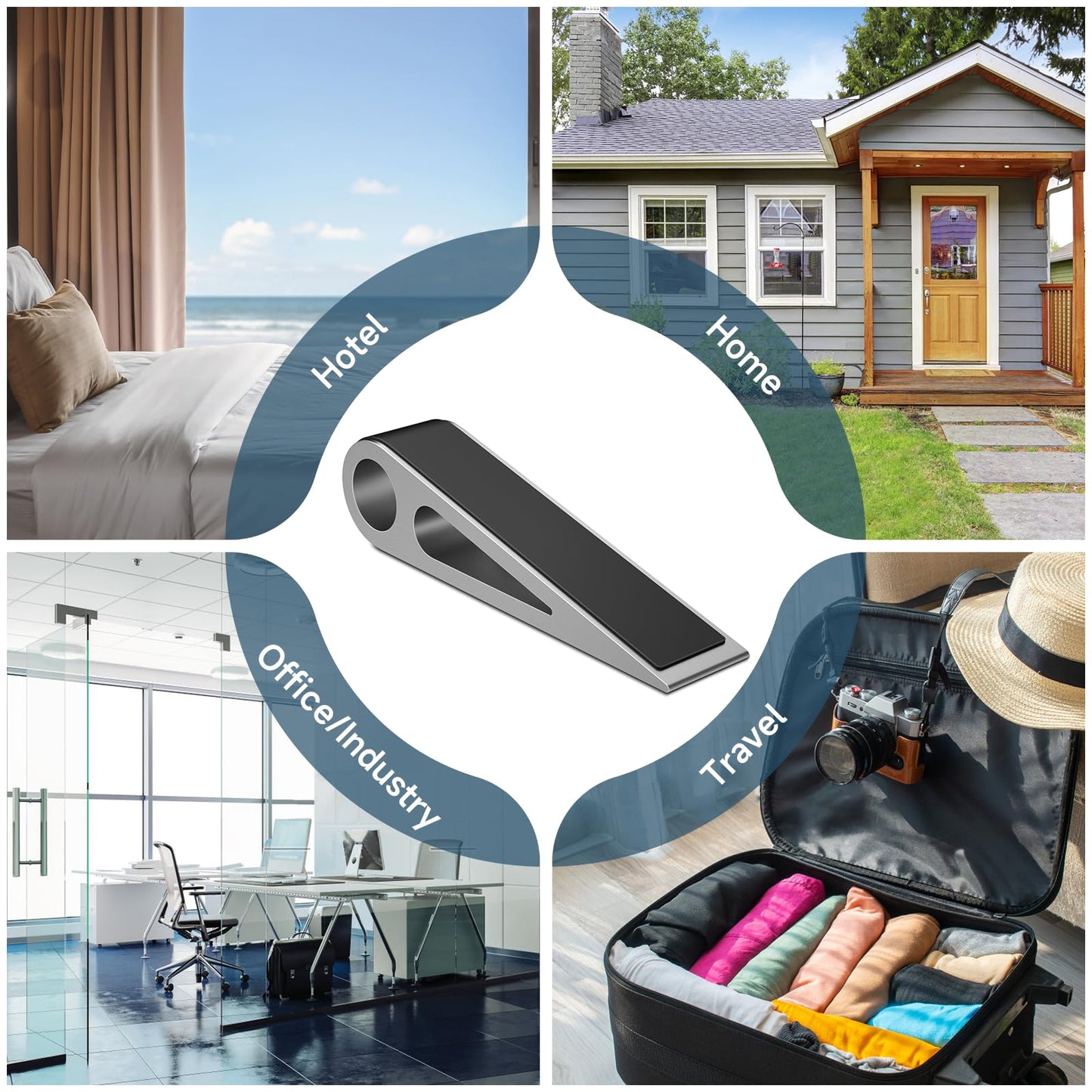 2 Pcs Heavy Duty Door Stopper for Bottom of Door, Aluminum & Rubber Door Stop Wedge- Keep Doors Open in Home, Apartment, Office, Hotel, 4.92L*1.02W*1.22H Inch,Silver