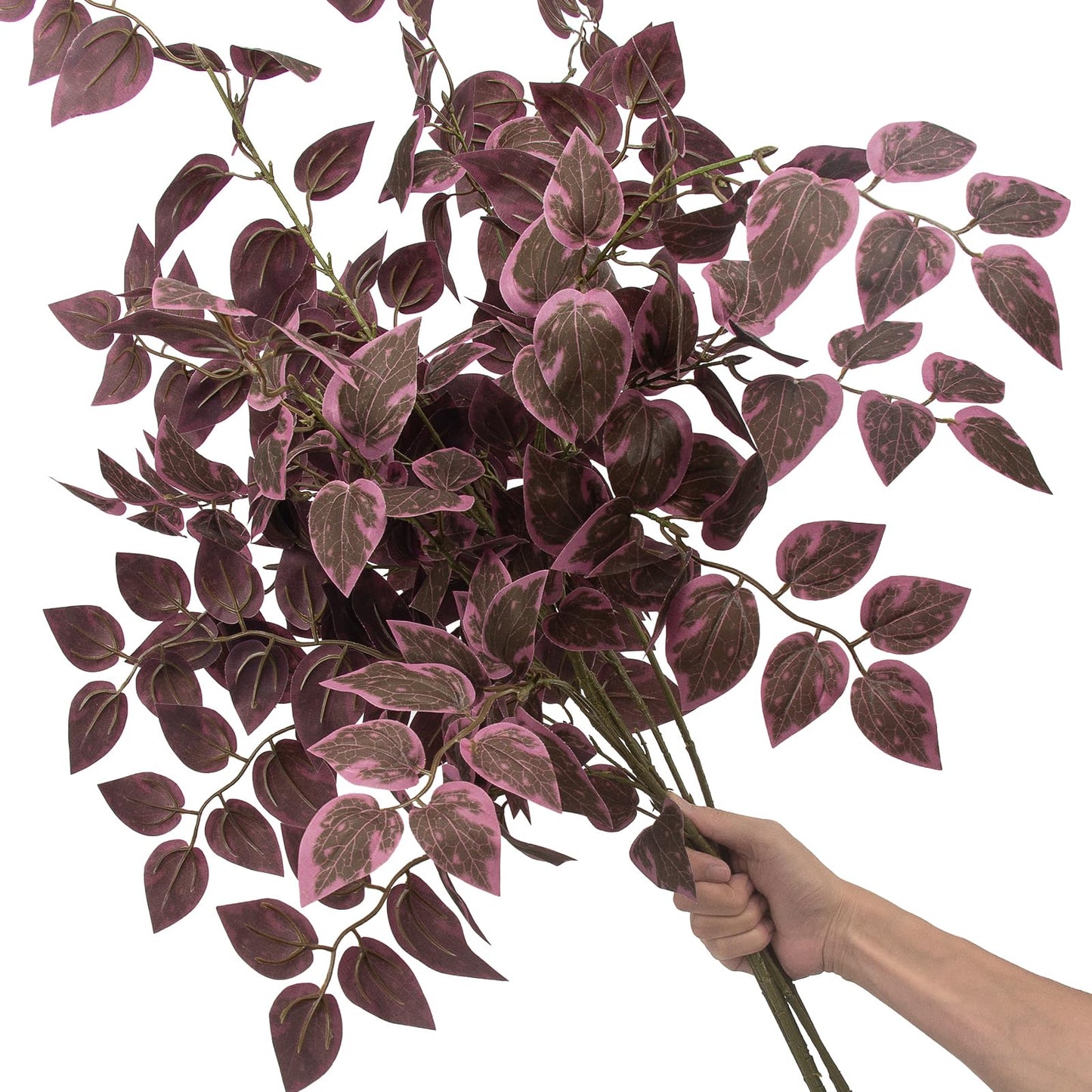 Daynight 35″ Fall Artificial Eucalyptus Stems, 6Pcs Silk Faux Foliage Branches, Autumn Greenery Stems for Thanksgiving Halloween Farmhouse Table Centerpiece DIY Decor (6, Burgundy)