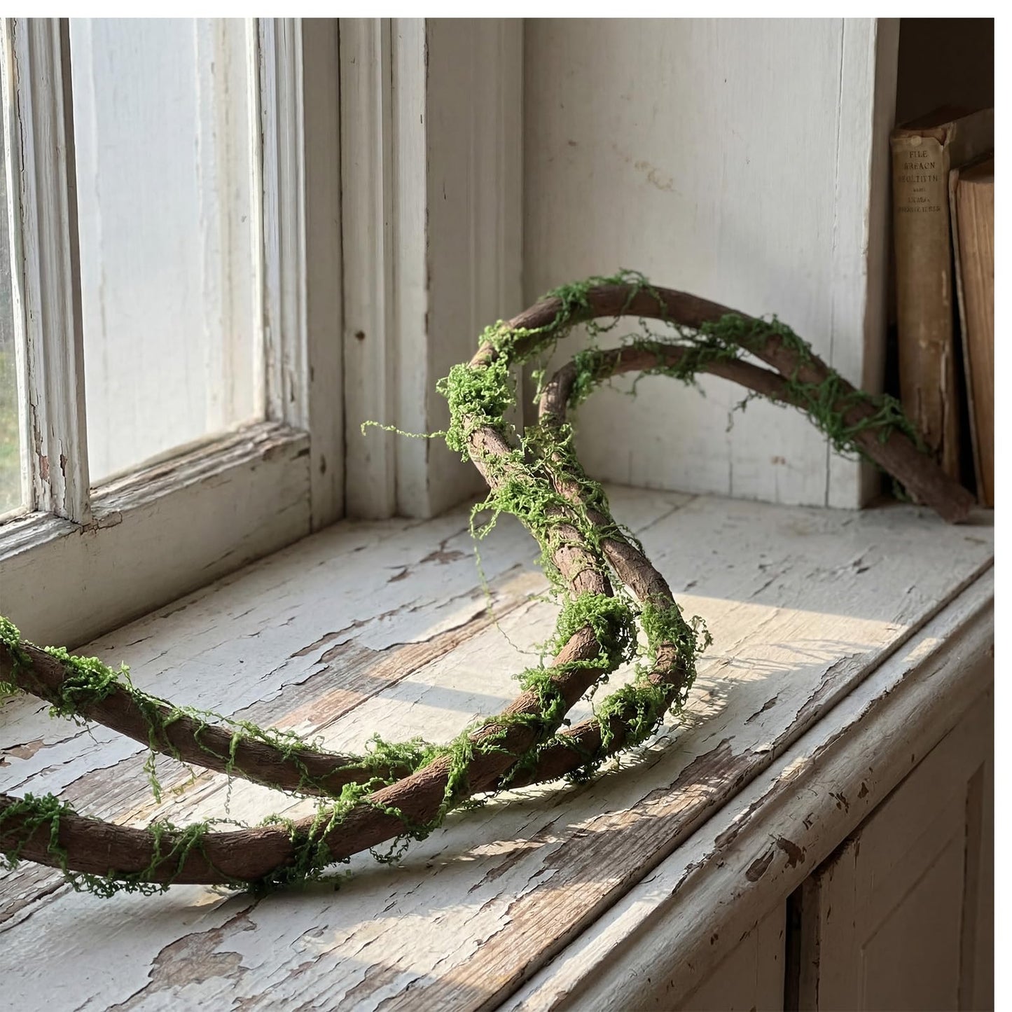 Janinka 2 Pcs 118in Large Bendable Artificial Tree Branches with Moss Enchanted Forest Decorations DIY Jungle Climber Vines Fake Moss Jungle Party Decor for Garden Landscape Reptile Habitat Decor