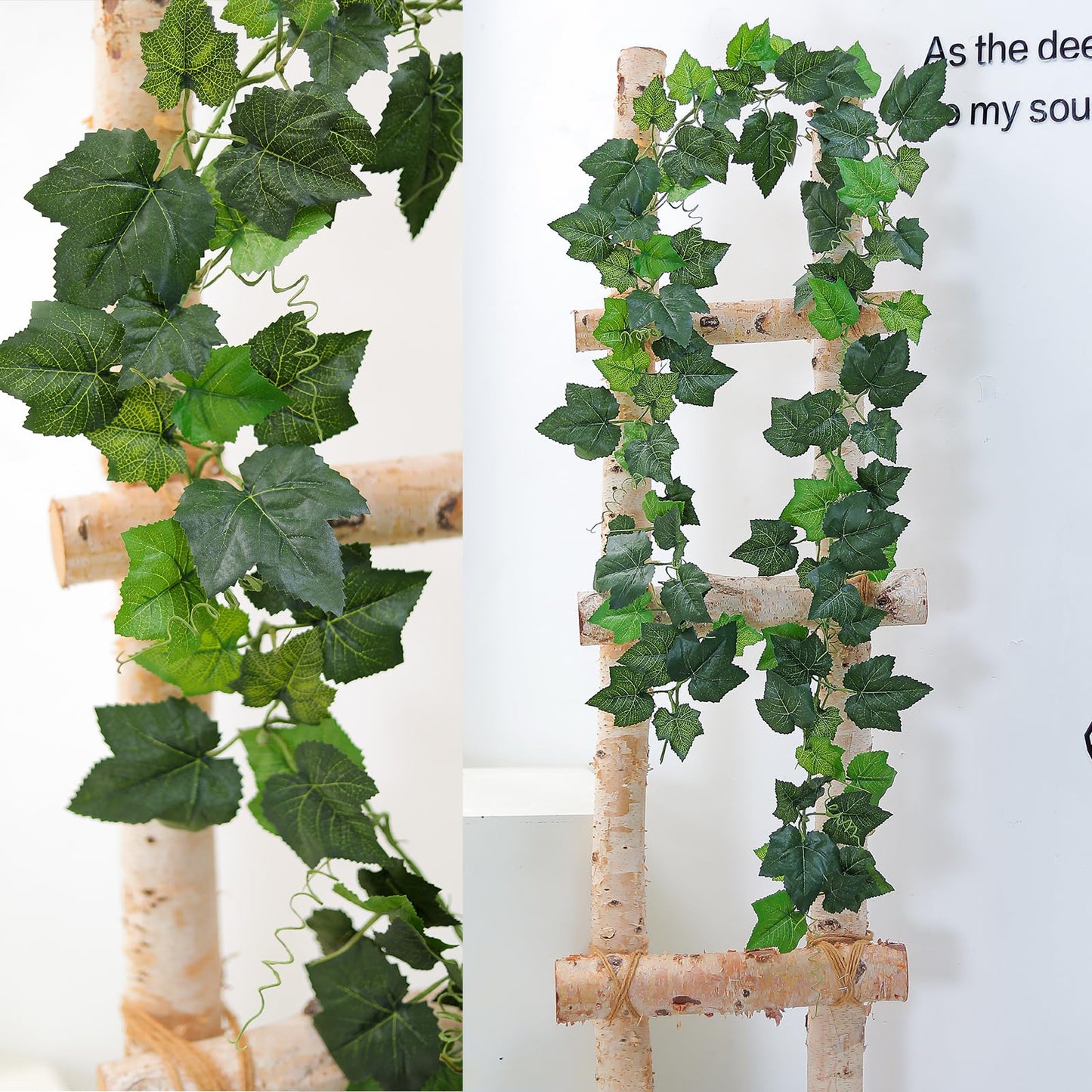CONGZHANHH 2Pcs 14Ft Fire Retardant Fake Grape Vines Green Ivy Leaves Wall