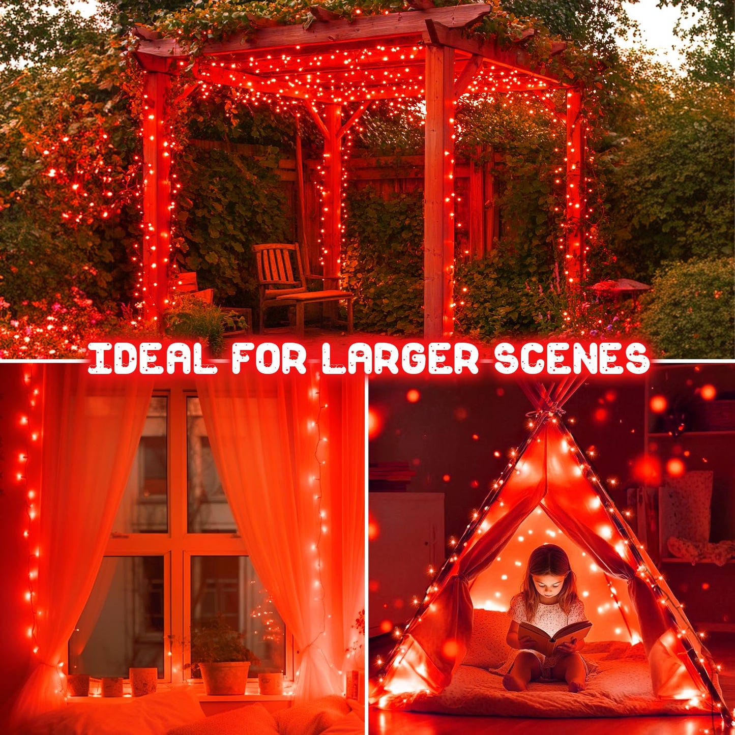 FFZZKJ Red Christmas Lights Outdoor Battery Operated String Lights Total 100LED 33Ft with Timer 8 Modes 16.4Ft*2 Waterproof Outdoor Indoor for Christmas Decor, Red, 2-Pack