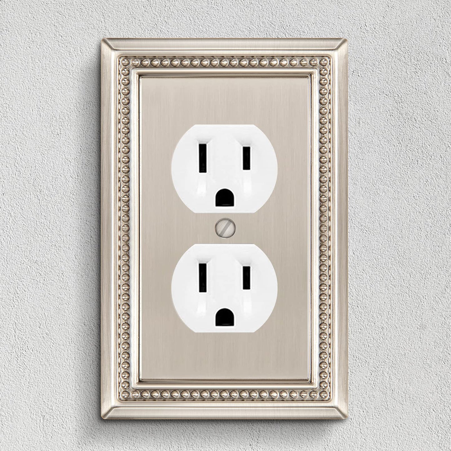 Henne Bery Sunken Pearls Heavy Duty Decorative Wall Plate Switch Plate Outlet Cover (Single Duplex, 2 Pack, Satin Nickel)