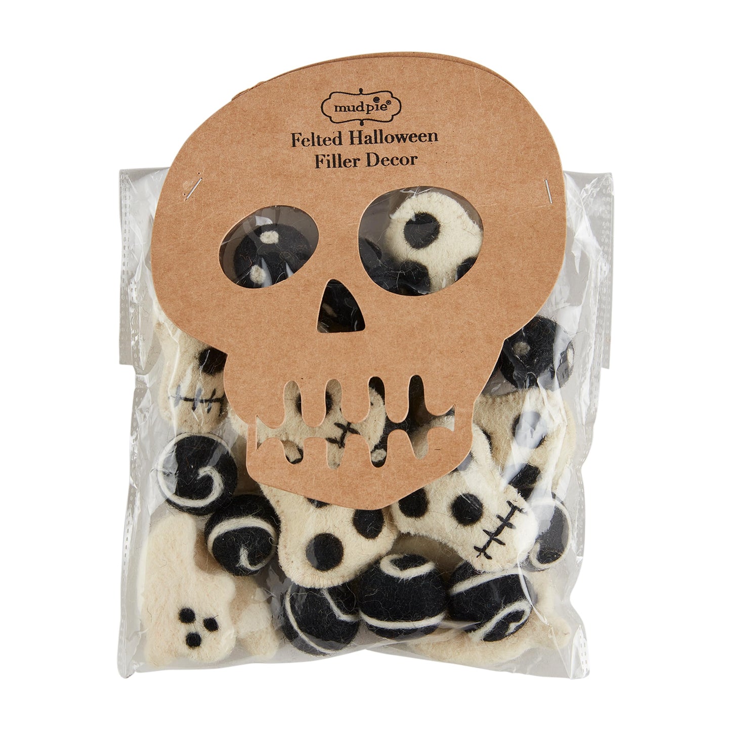 Mud Pie Felted Halloween Fill, Skull, Bag Approx: 6" x 10", Filler 2" x 1.5"