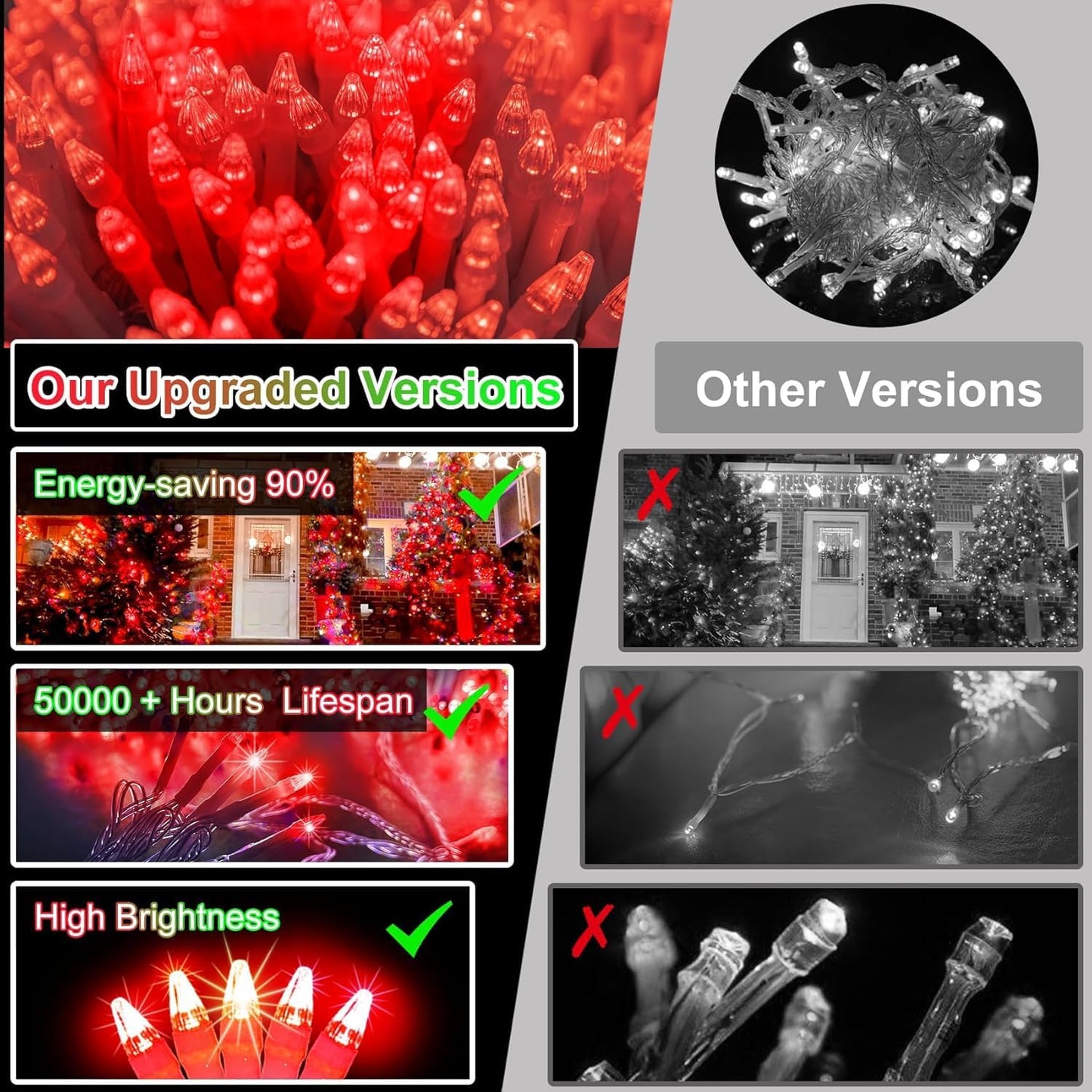 WUXYIYANG 750 LED 240FT Red Valentine Lights, 12 Pro Modes and Timer Memory & Dimmable, Plug in Clear Wire Indoor Valentine Room Light for for Xmas Bedroom Yard Tree Wedding Party Waterproof Decor