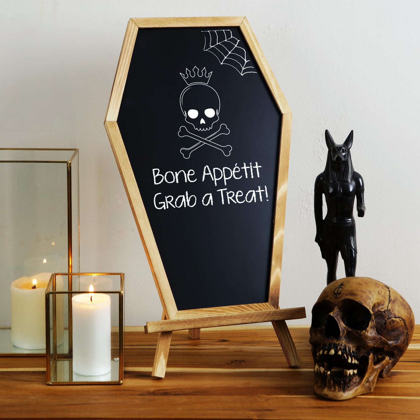Coffin Chalk Board with Double Sided White Board & Mini Coffin Blackboard - Gothic Wedding Decor - Spooky 17x10.5 inches - Eraseable Coffin Letter Board for Halloween Decor - Gothic Curiosities