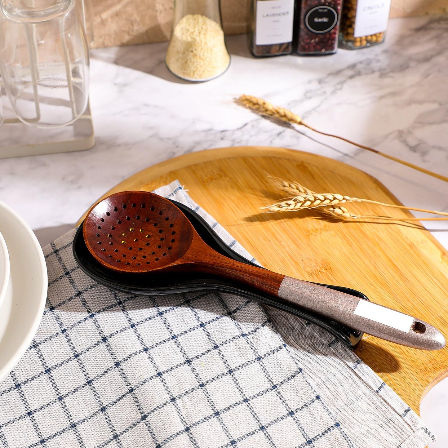 Patelai Ceramic Spoon Rest Spoon Holder Stovetop for Kitchen Stove Coffee Bar Accessories Christmas Gift(Black,Classic Style)