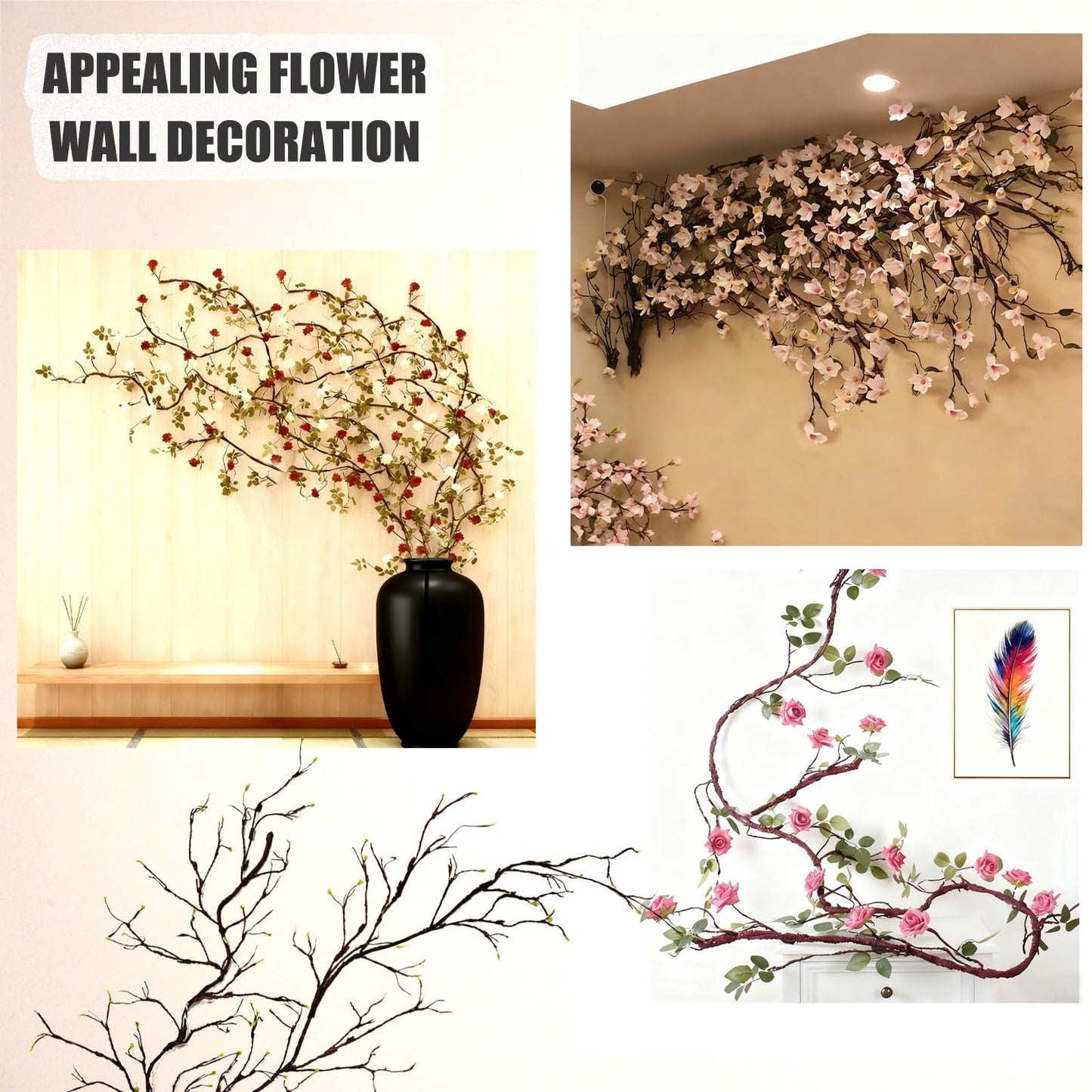 118 Inches Artificial Fake Tree Branches for Decoration, Malleable Floral Tree Branches with Sprout, Twigs Vines Ivy Rattan Grapevines Wall Fake Hanging Plants, Arch Jungle for Home Wedding