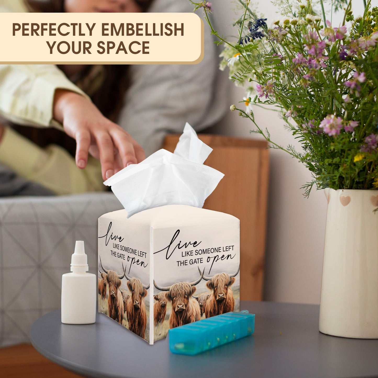 Cow Decorative Tissue Box Cover Holder, Tissue Box Cover Holder with Belt Bottom, New House Gift Ideas for Family Friends, Home Farmhouse Table Decor-(5.2 Inches) A22
