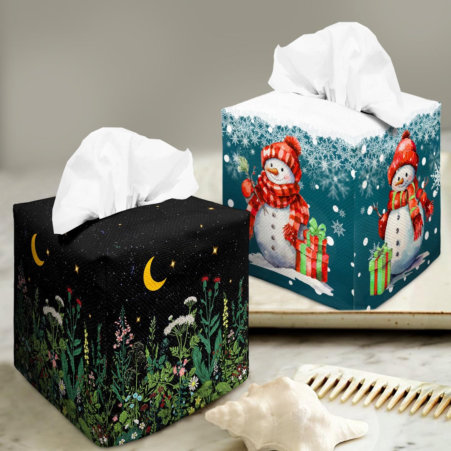 Tissue Box Cover Square Decorative Tissue Box Holder Cute Funny Cube Tissue Case Cover-Wildflowers Tissue Box Cover