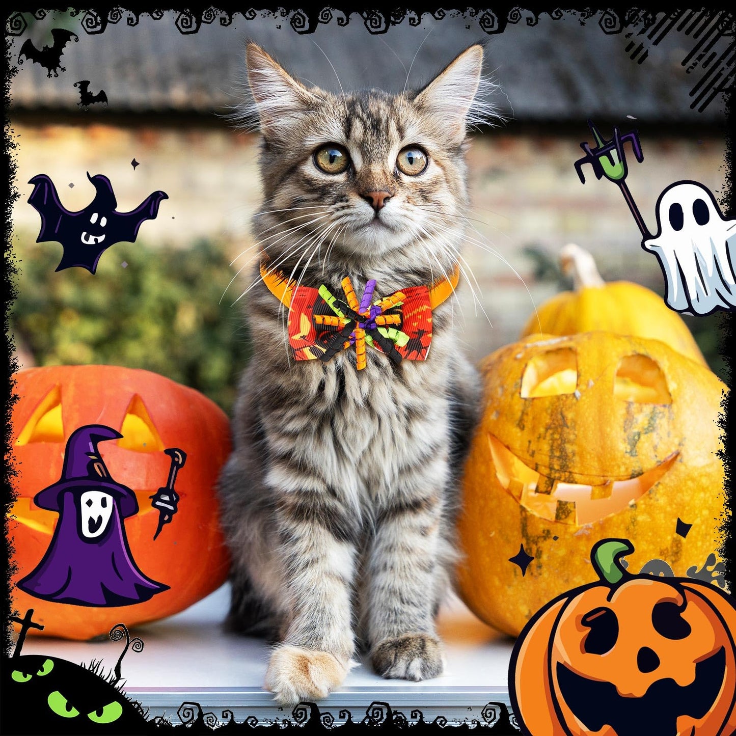 Huhumy 50 Pcs Halloween Dog Bow Ties Halloween Dog Collars Bulk Pet Collar Neckties Accessories for Small Medium Pet Cat Outfit Cosplay Party Supplies
