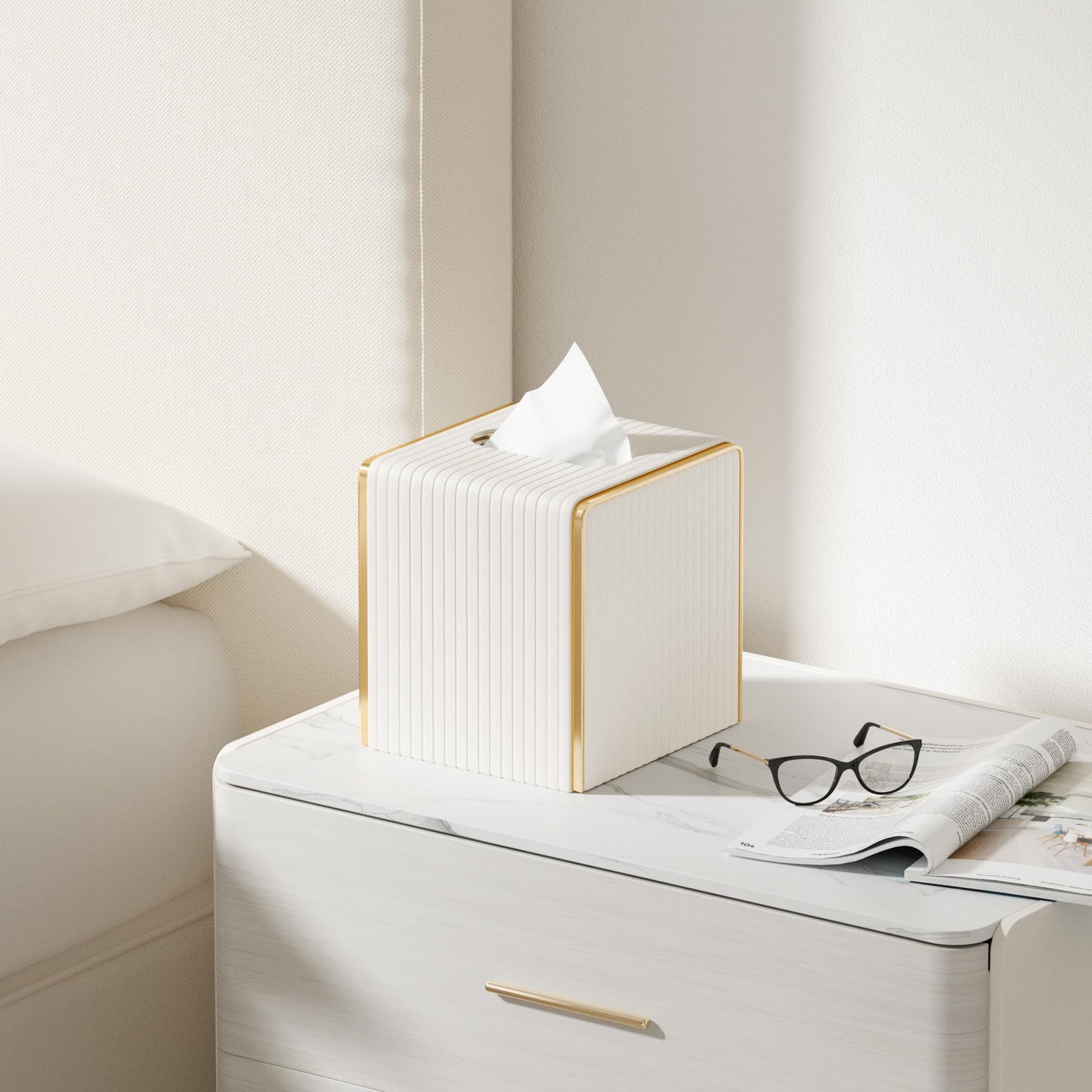 White PU Leather Tissue Box Cover Square