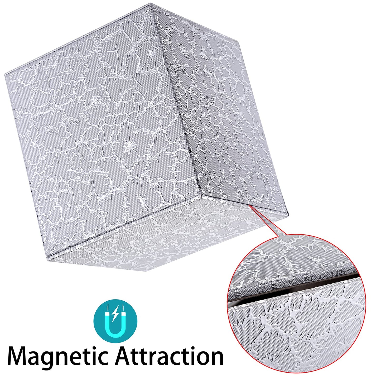 Sumnacon Square Leather Tissue Box Cover - Stylish Cube Tissue Box Holder with Magnetic Bottom, Decorative PU Tissue Box for Vanity Dresser Night Stand Table Countertop Home Office Car, Silver