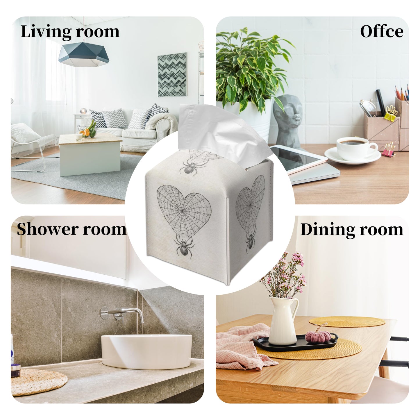 Grace Yonks Gothic Tissue Box Cover Square - Heart Web with Spider Design 5.2" PU Leather Holder for Vanity, Desk, or Bathroom Counter - Cube Case for Facial Tissues. (119)